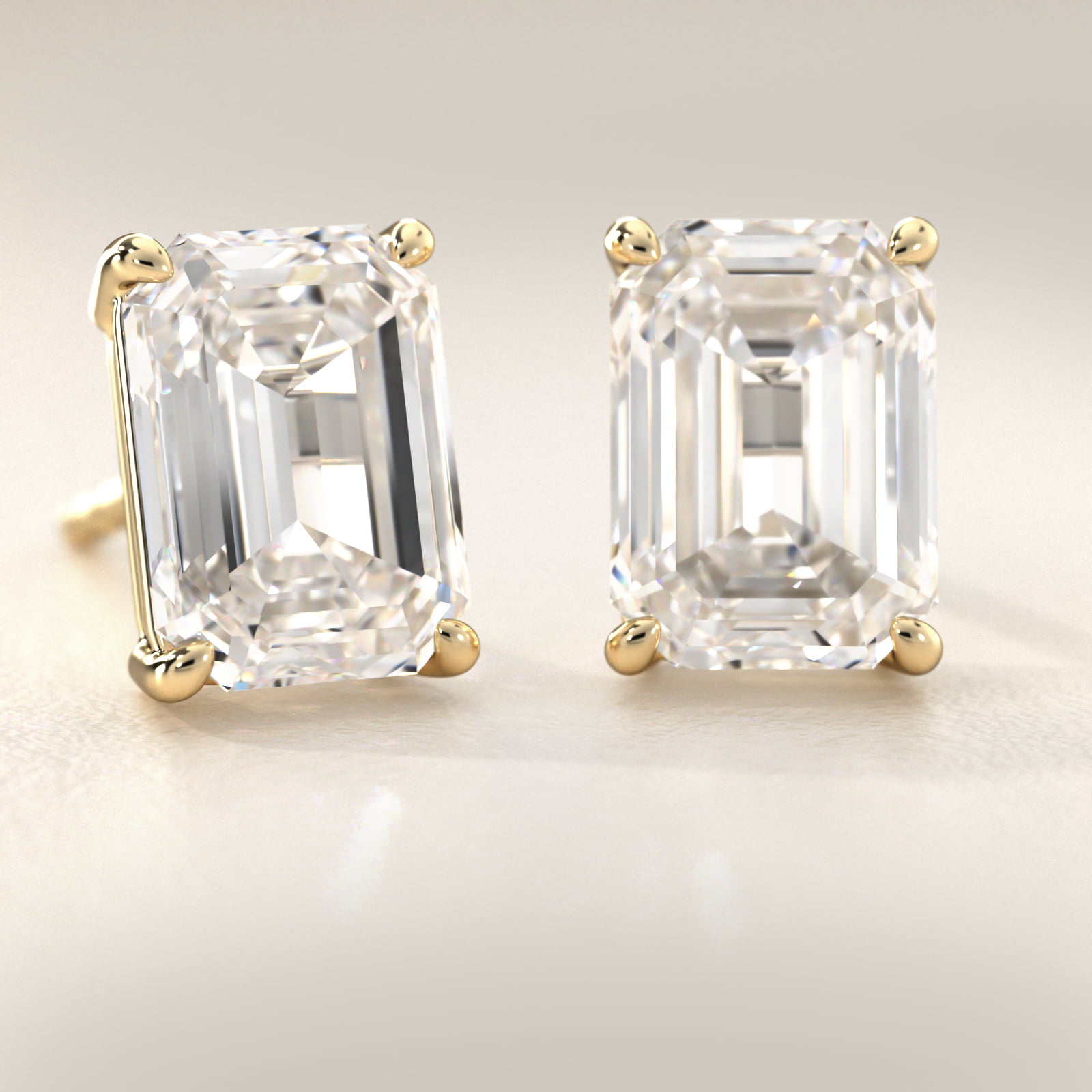 Emerald Cut Diamond Stud Earrings   In 18K Yellow Gold (Setting)