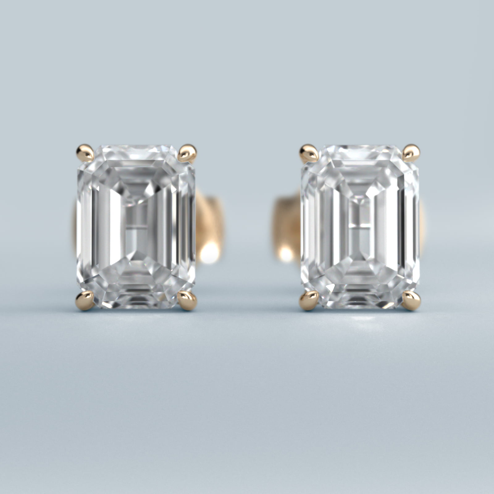 Emerald Cut Diamond Stud Earrings   In 14K Yellow Gold (Setting)
