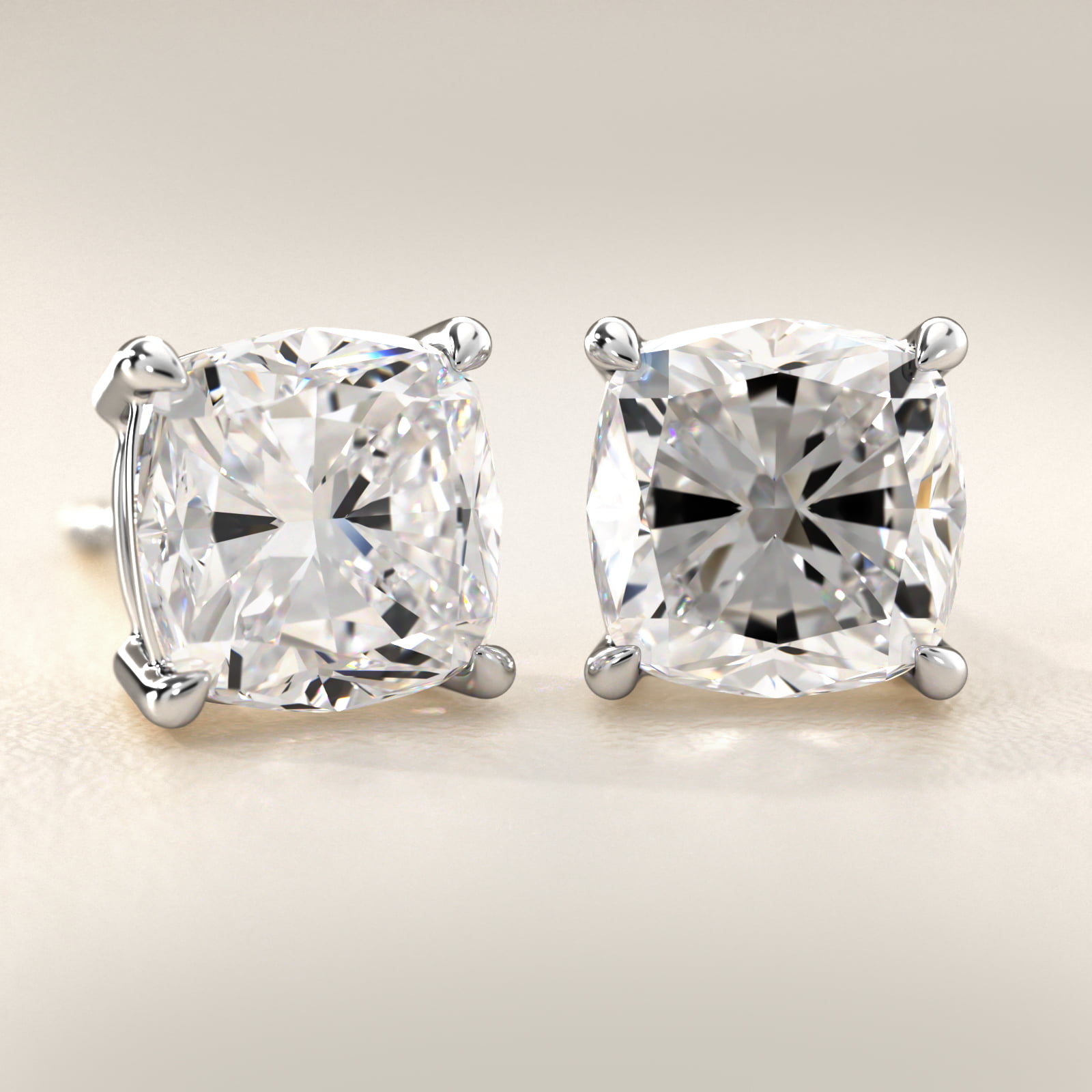 Cushion Cut Diamond Stud Earrings    In 18K White Gold (Setting)