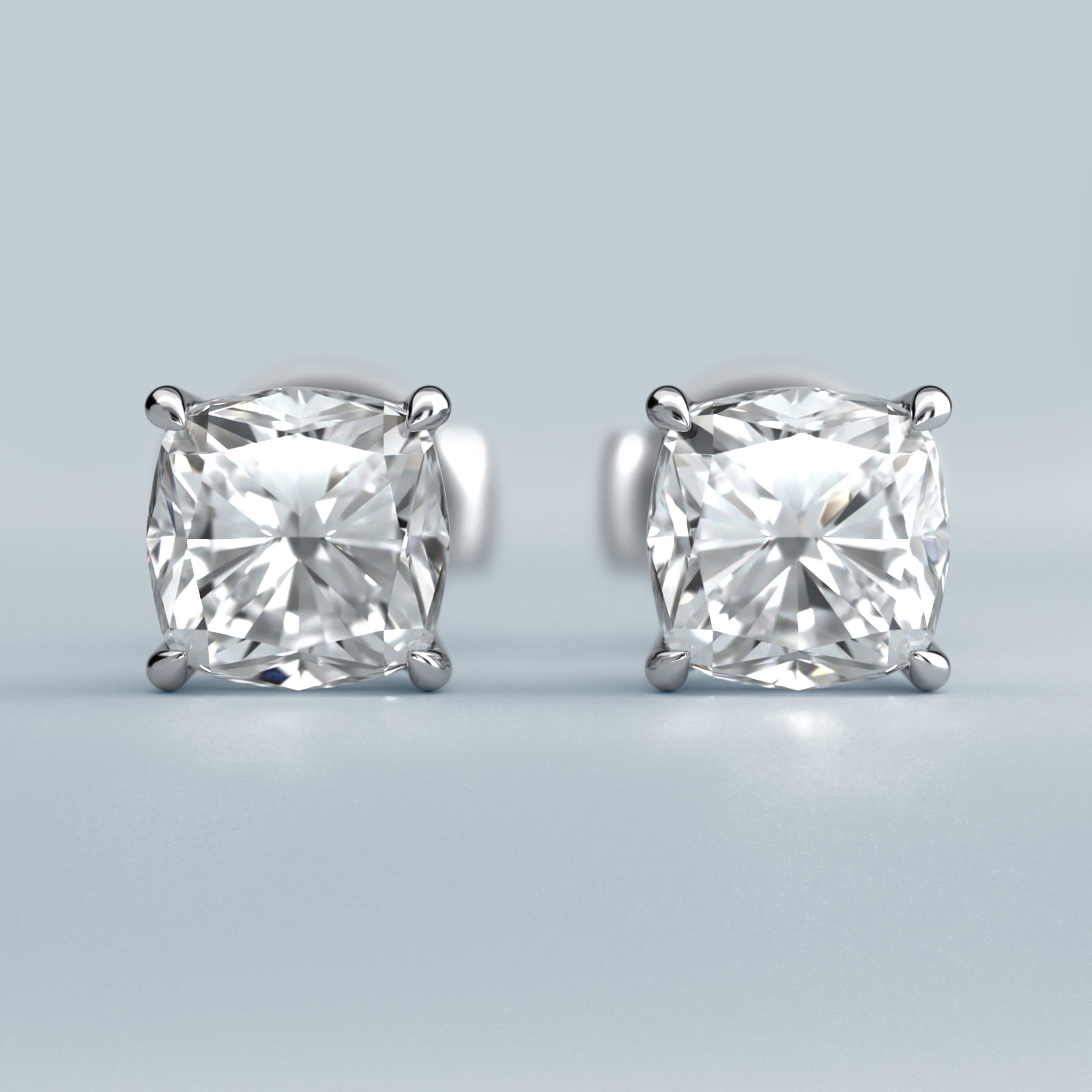 Cushion Cut Diamond Stud Earrings    In 14K White Gold (Setting)