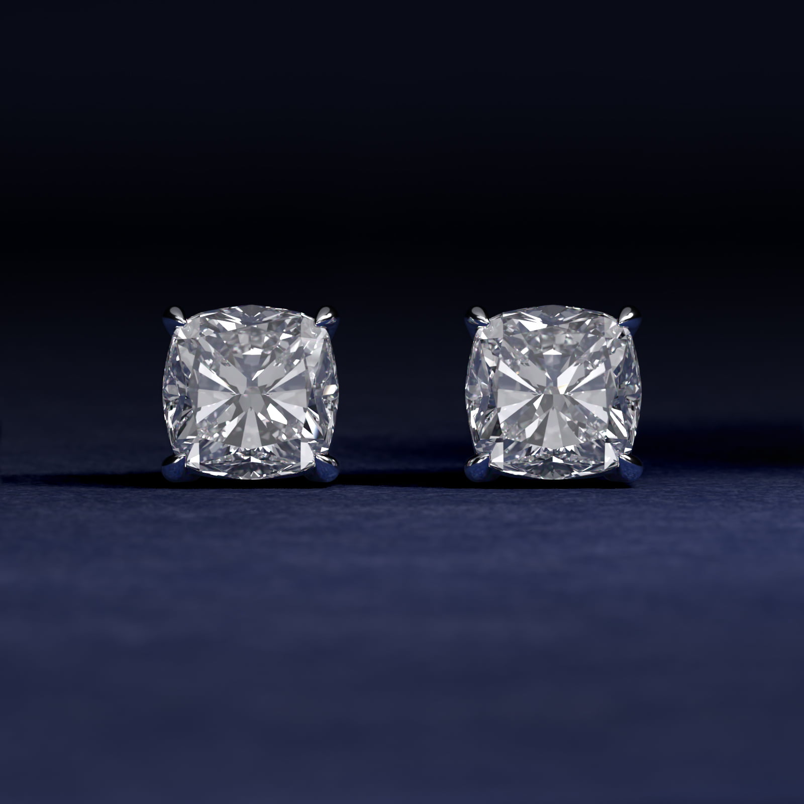 Cushion Cut Diamond Stud Earrings    In Platinum (Setting)