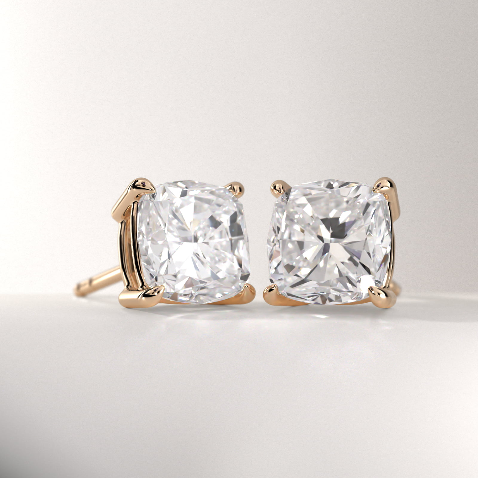Cushion Cut Diamond Stud Earrings    In 18K Yellow Gold (Setting)