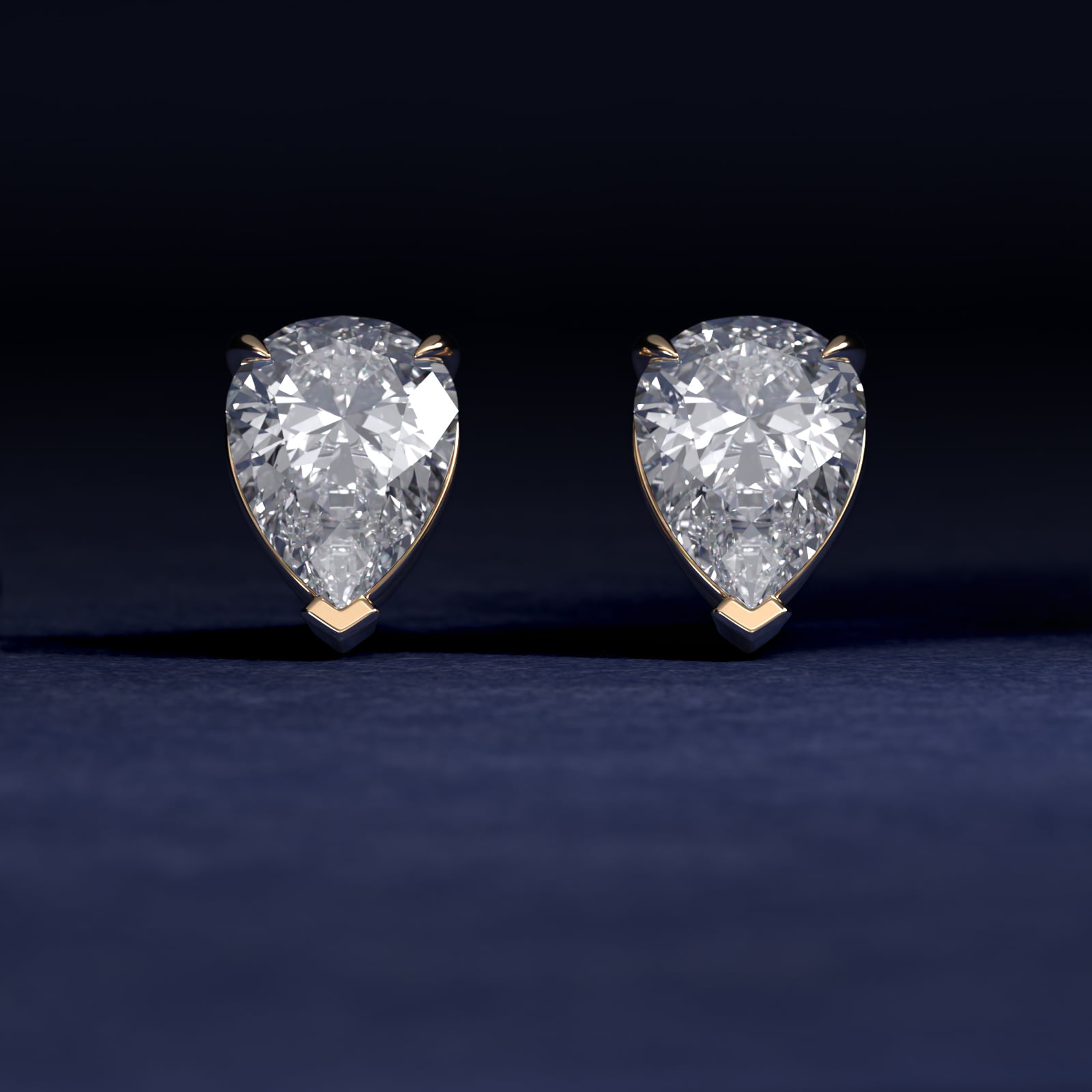 Pear Cut Diamond Stud Earrings In 18K Yellow Gold (Setting)