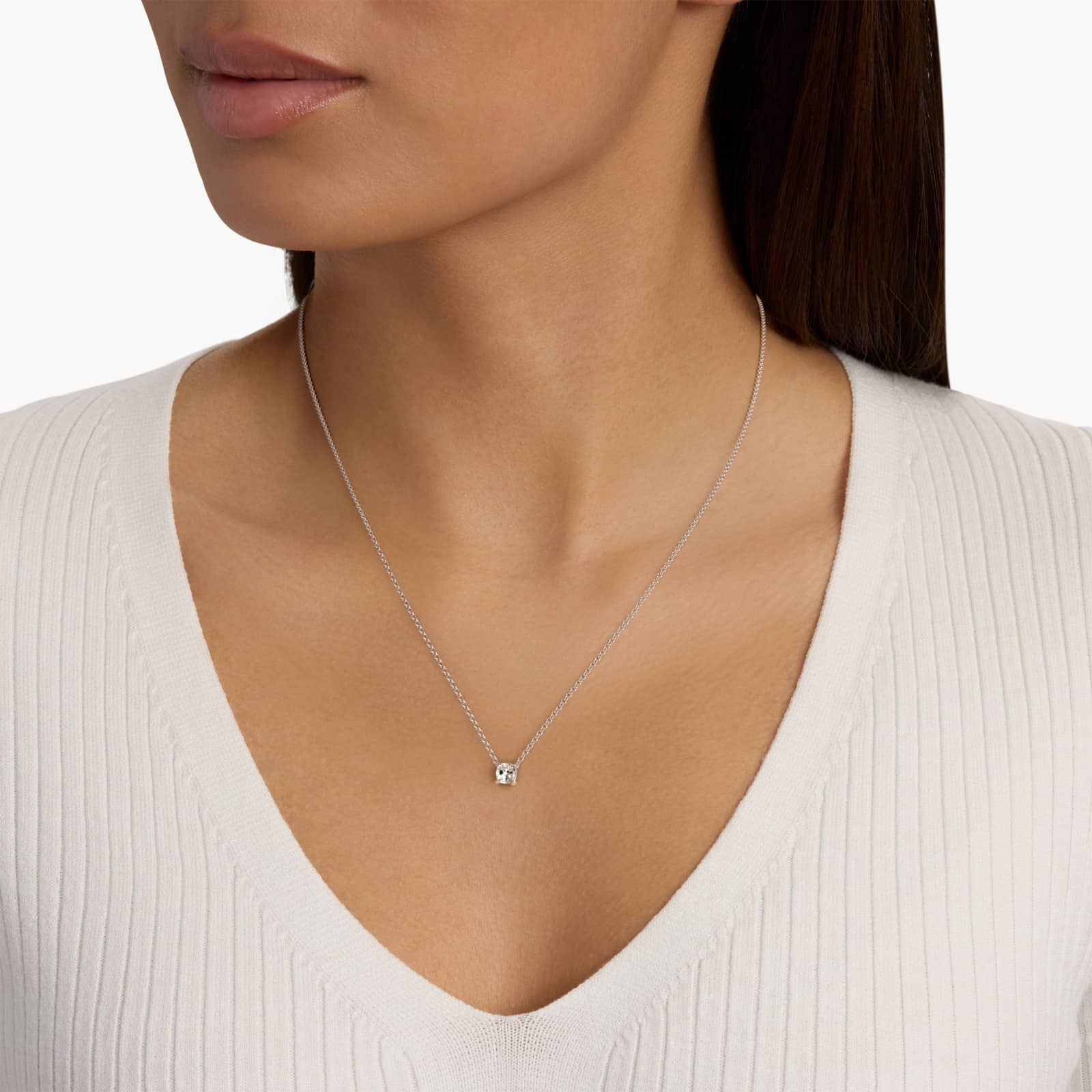 Cushion Cut Diamond Solitaire Pendant   In 14K White Gold (Setting)