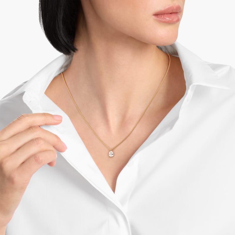 Point Up Pear Cut Diamond Solitaire Pendant   In 14K Yellow Gold (Setting)