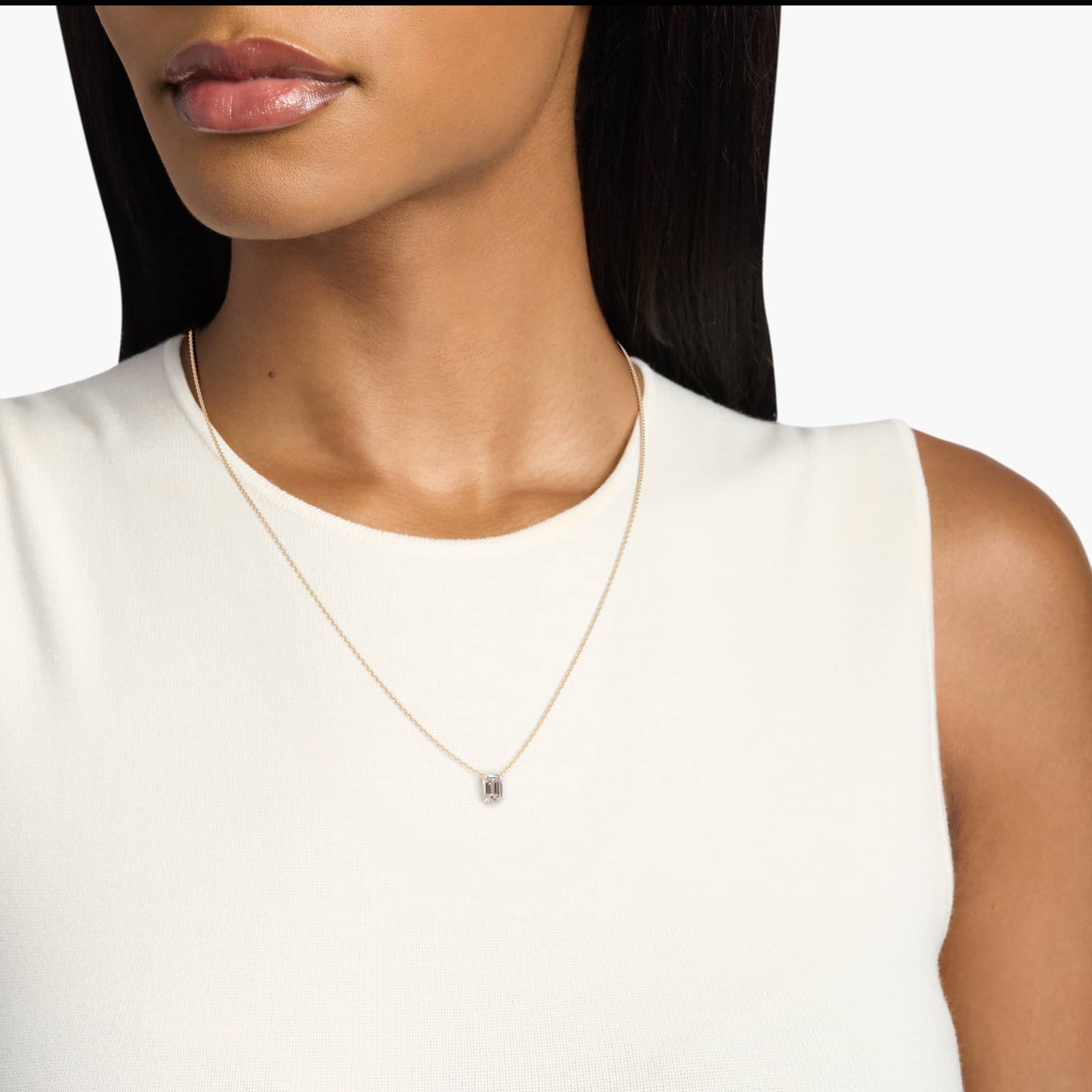 Emerald Cut Diamond Solitaire Pendant   In 14K Yellow Gold (Setting)