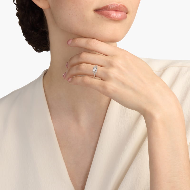 Floral Marquise Diamond Engagement Ring in 18k White Gold