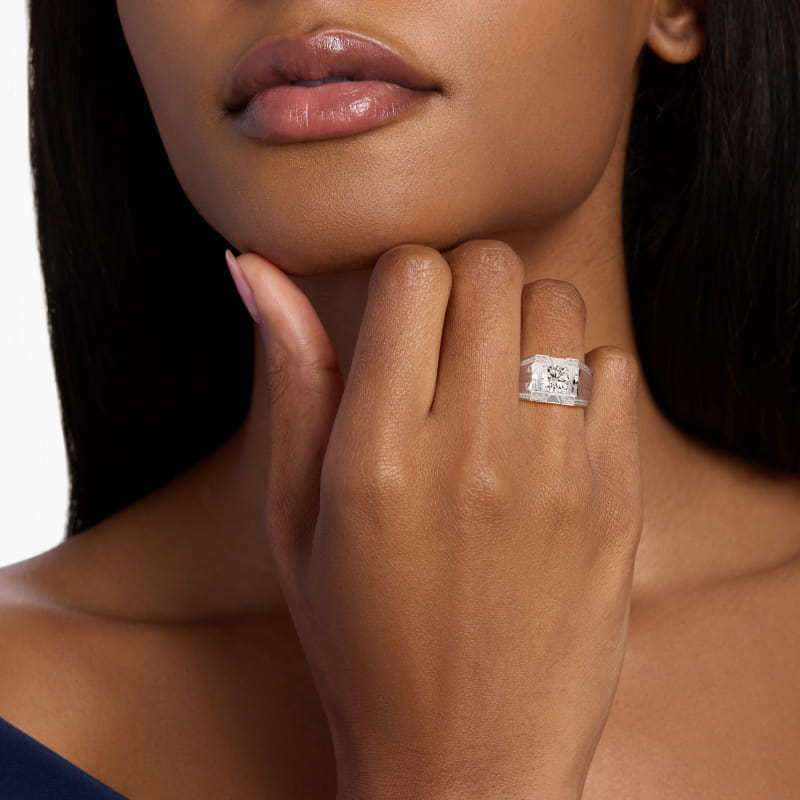 Men's Grooved Diamond Channel Engagement Ring in 14K White Gold (1/4 ct. tw.)