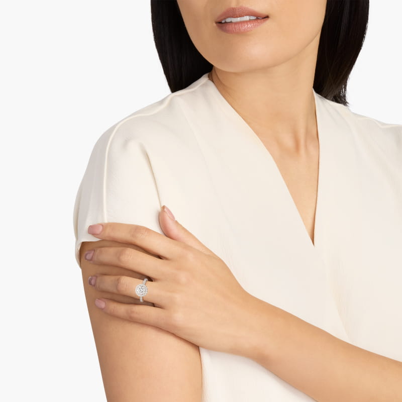 French Pavé Diamond Halo Engagement Ring in 14k White Gold (1/2 ct. tw.)