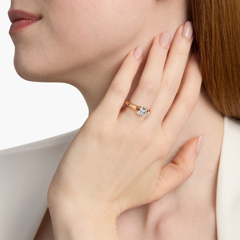 Tapered Half Bezel Tension Engagement Ring In 14K Yellow Gold