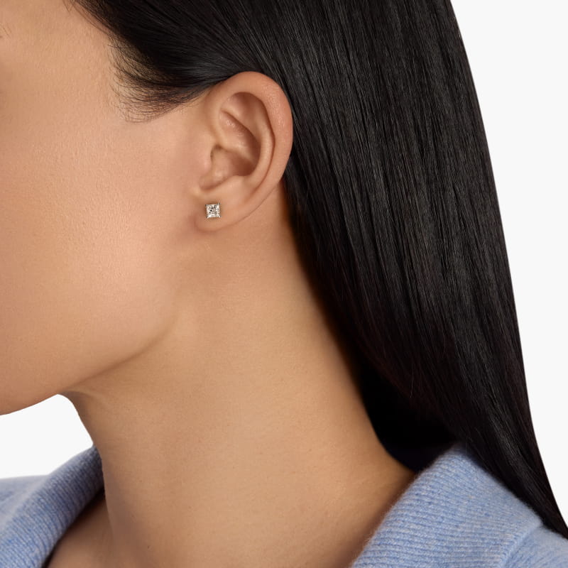 Princess Cut Diamond Stud Earrings    In 14K White Gold (Setting)