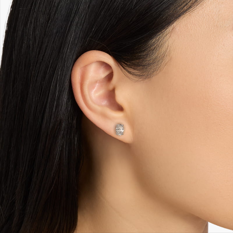 Oval Cut Diamond Stud Earrings    In 14K White Gold (Setting)