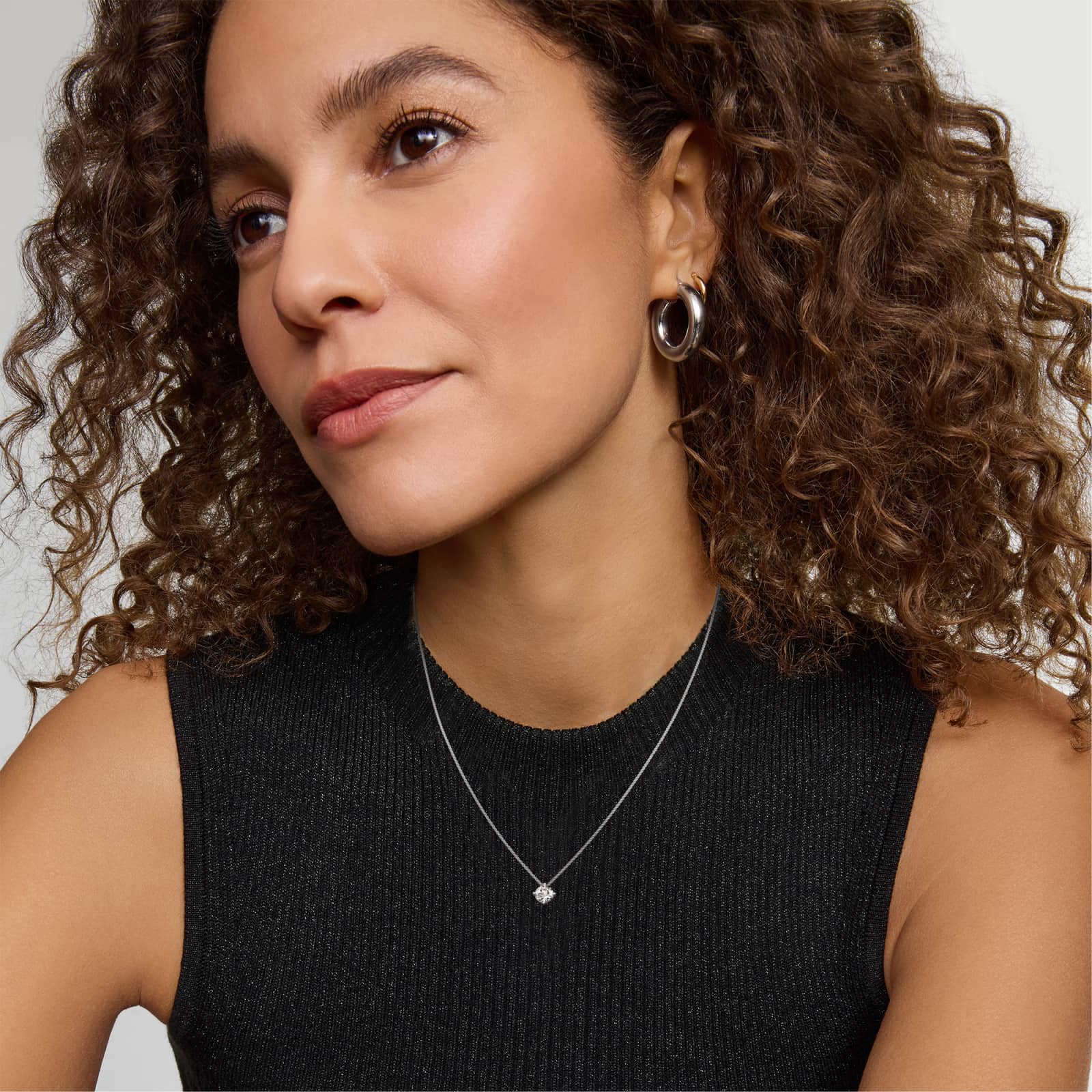 Kite Set Solitaire Diamond Pendant   In 14K White Gold (Setting)