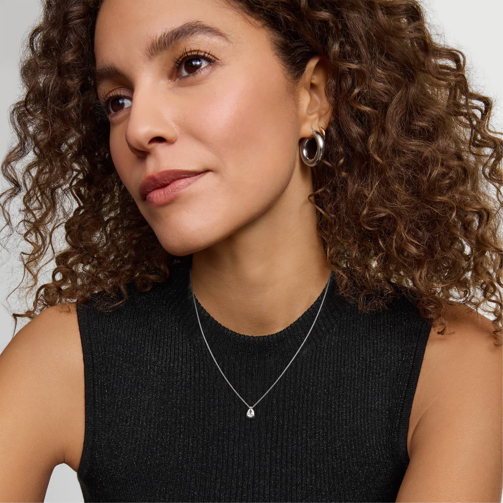 Point Up Pear Cut Diamond Solitaire Pendant   In 14K White Gold (Setting)