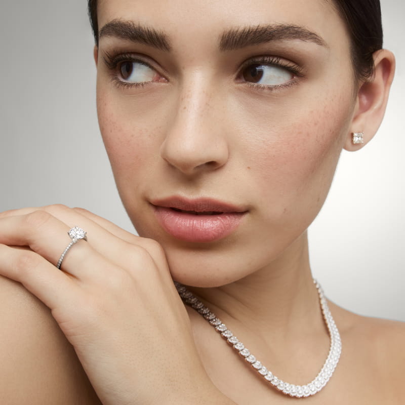 Round 2.5 CT Certified Lab-Grown Diamond Petite Micropavé Engagement Ring In 14K White Gold