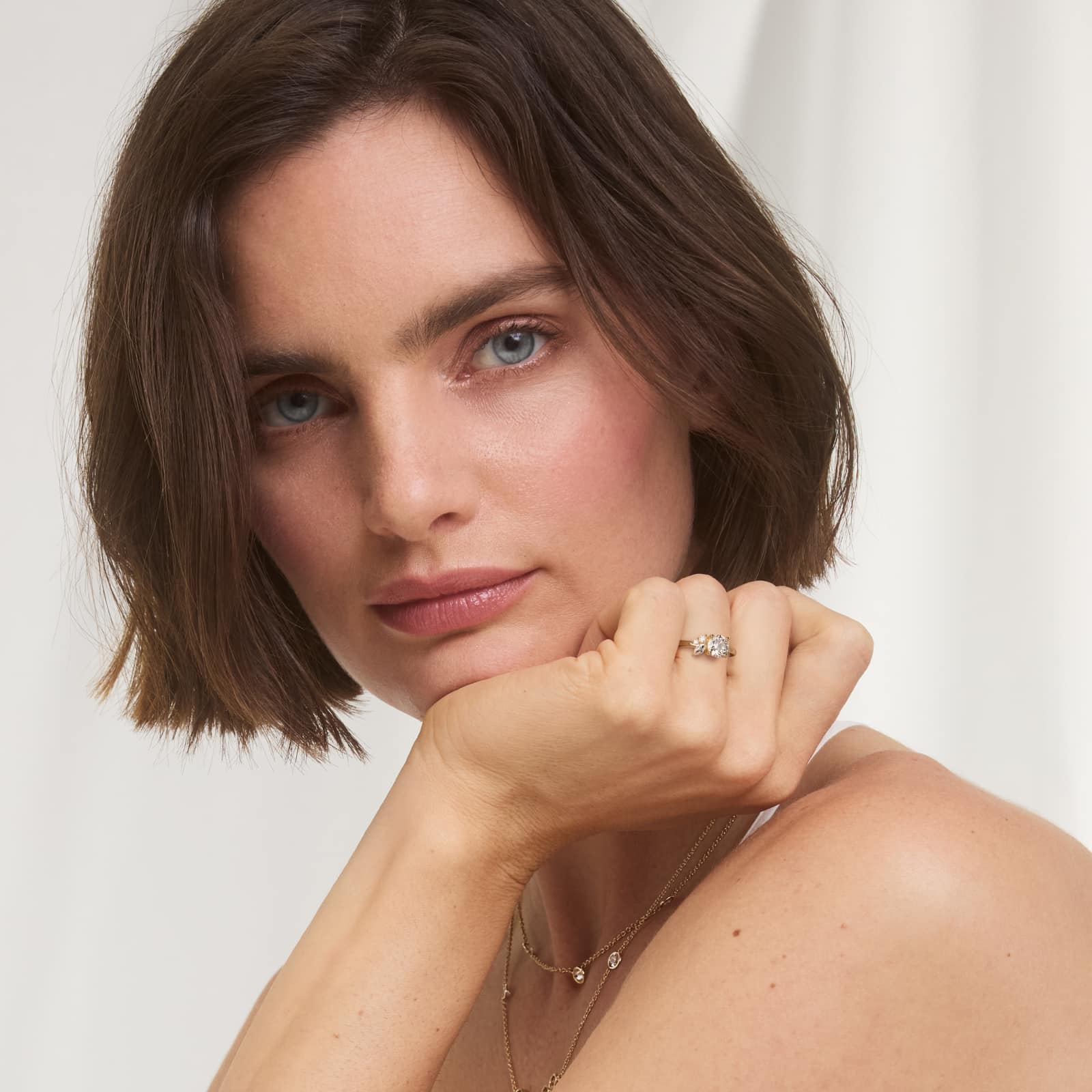 Asymmetrical Marquise and Round Cluster Diamond Engagement Ring in 18k Yellow Gold