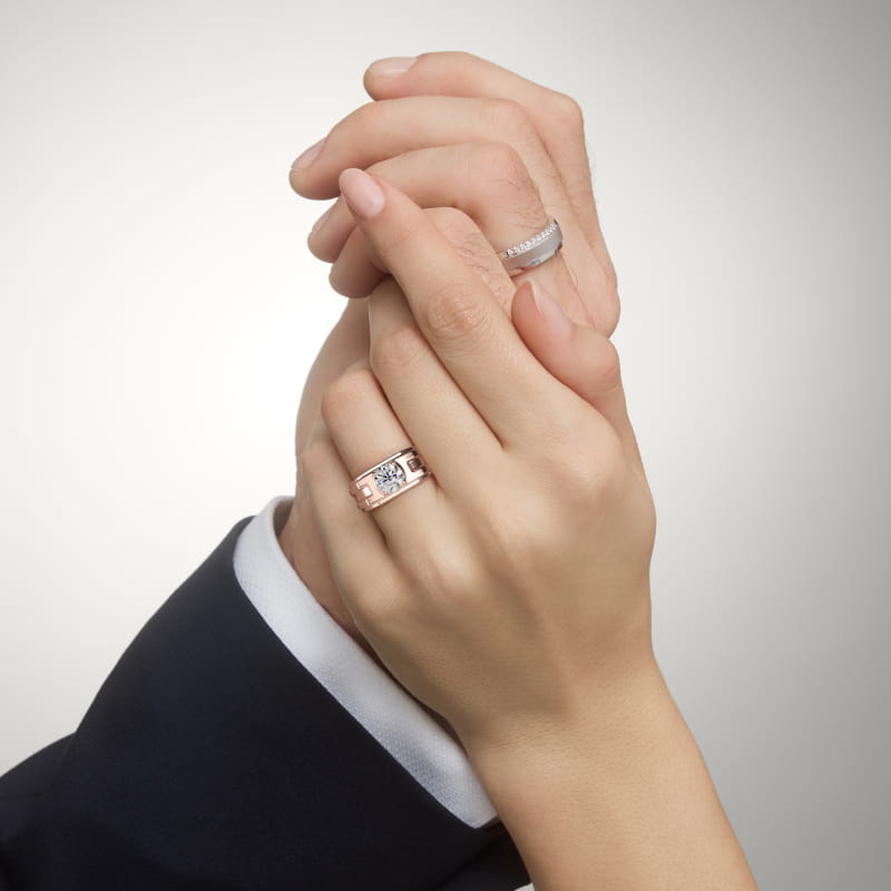 Men's Structured Solitaire Engagement Ring in 14k Rose Gold