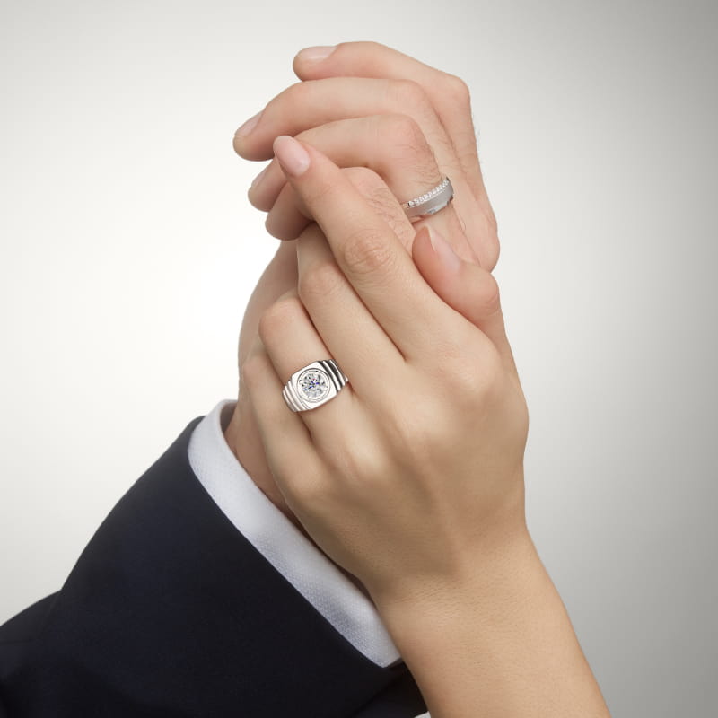 Men's Ridged Solitaire Engagement Ring in 14k White Gold