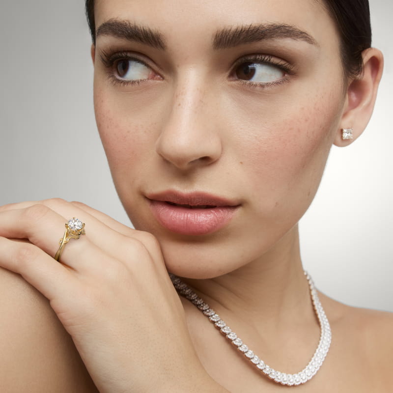 Entangled Vines Side Stone Diamond Engagement Ring In 14K Yellow Gold