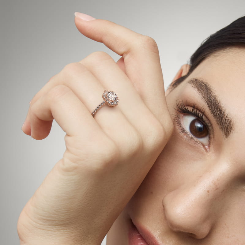 Graduated Diamond Halo Engagement Ring In 14K Rose Gold