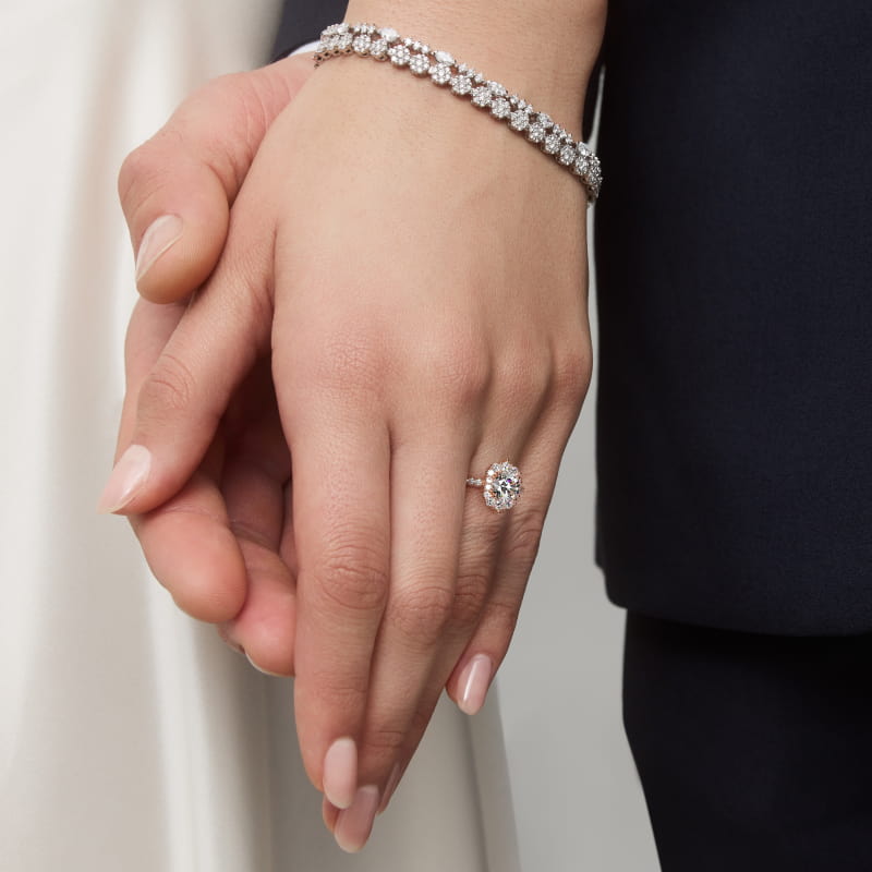 Graduated Diamond Halo Engagement Ring In 14K Rose Gold