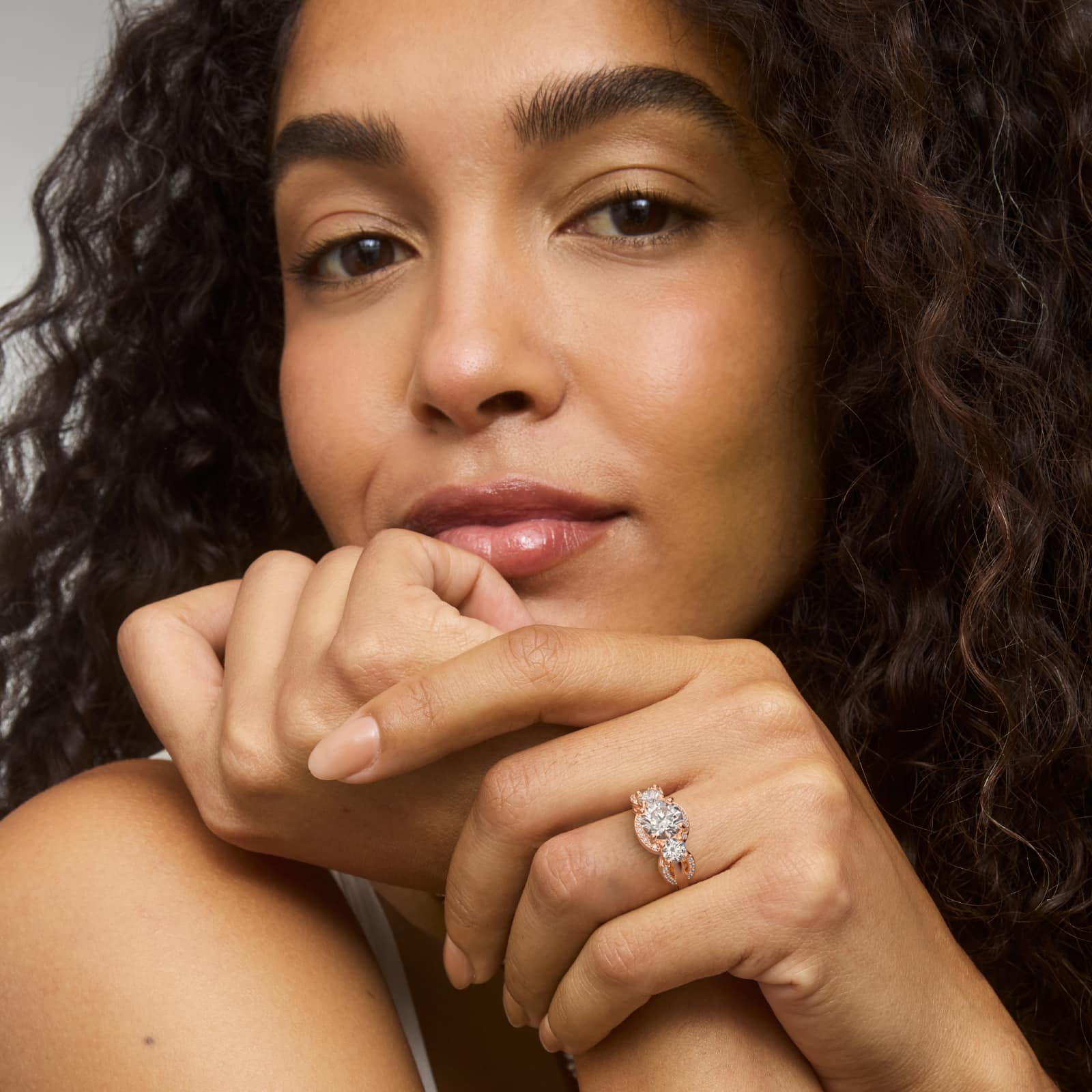 Pavé Silhouette Diamond Three Stone Engagement Ring In 14K Rose Gold By James Allen