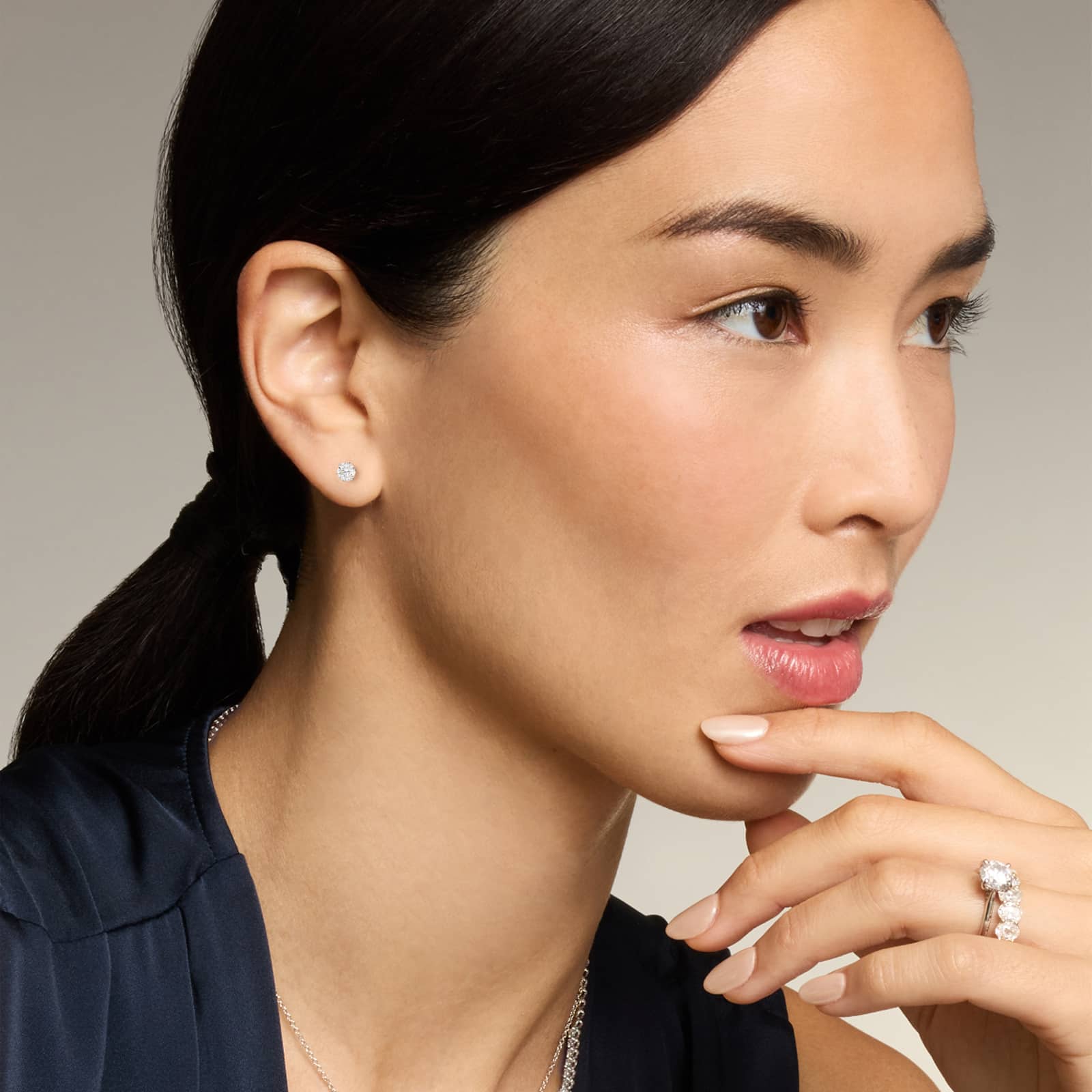 Six Prong Stud Earrings In 18K White Gold (Setting)