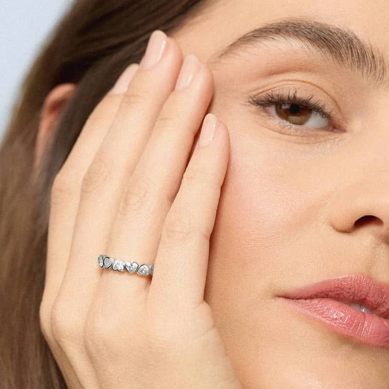 Heart Lab-Grown Diamond Bezel Eternity Ring in 14K White Gold