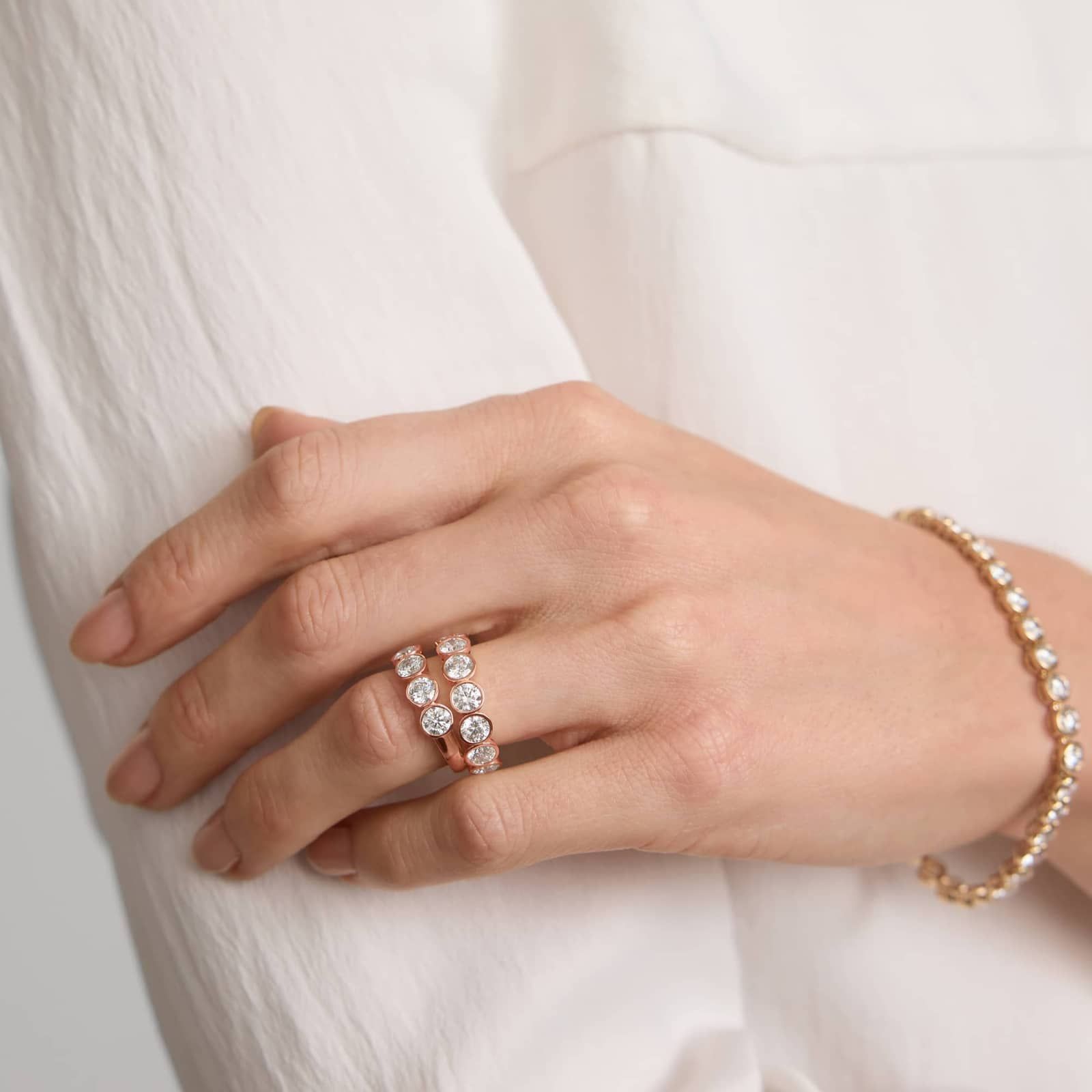 Seven Stone Bezel Anniversary Ring With 1.5 CTW Round Cut Diamonds in 14K Rose Gold (4.65mm)