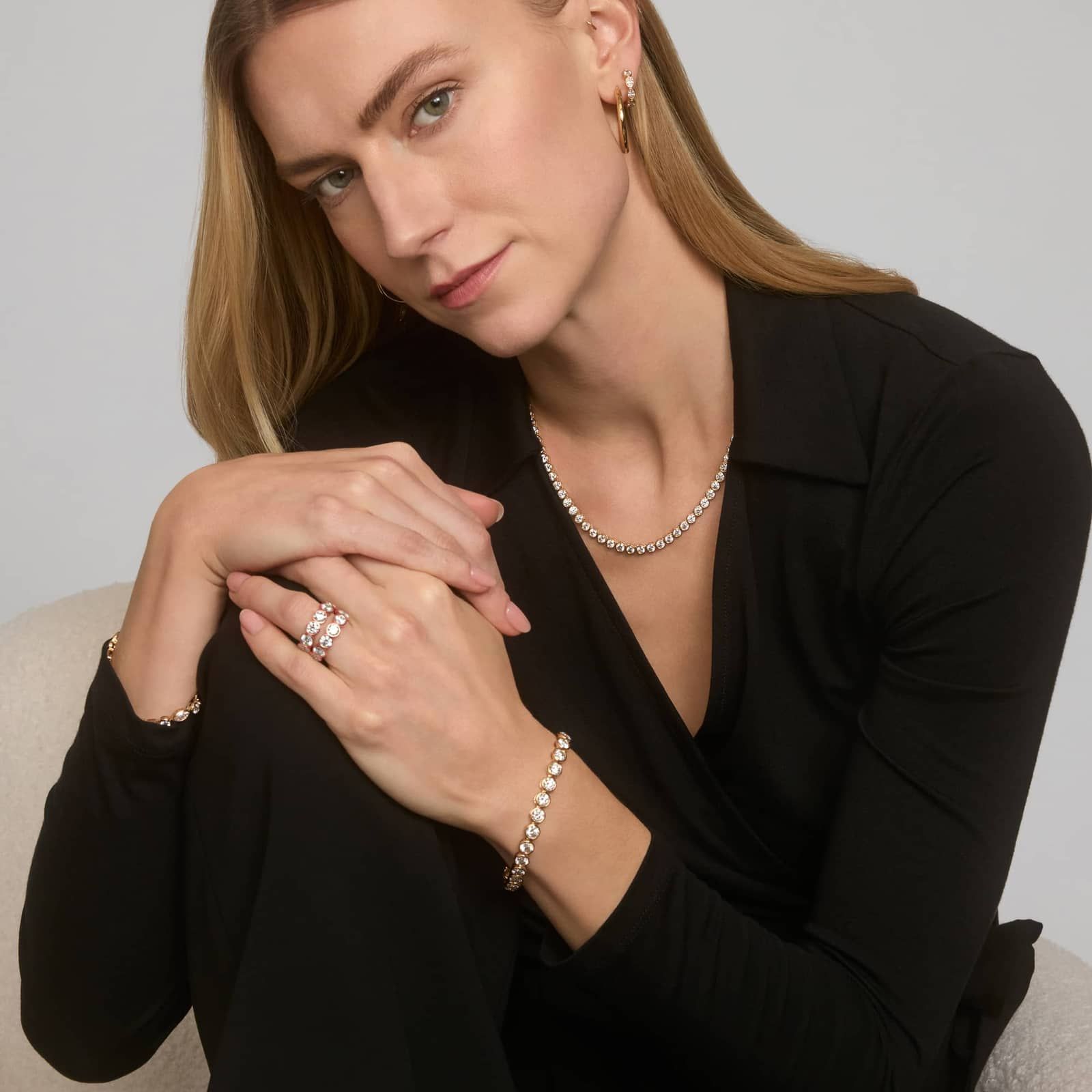 Seven Stone Bezel Anniversary Ring With 3.5 CTW Round Cut Diamonds in 14K Rose Gold (5.8mm)