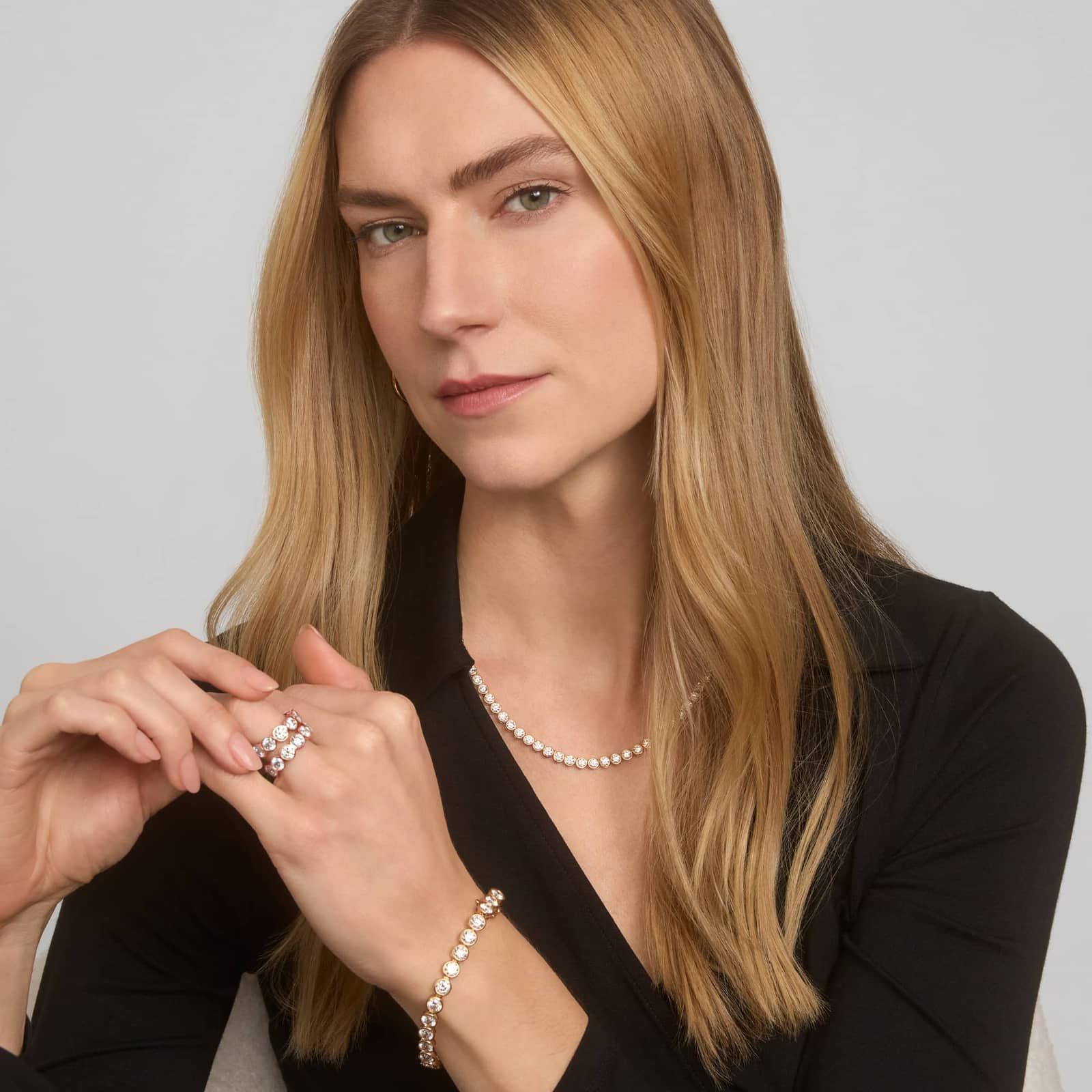 Seven Stone Bezel Anniversary Ring With 3.5 CTW Round Cut Diamonds in 14K Rose Gold (5.8mm)