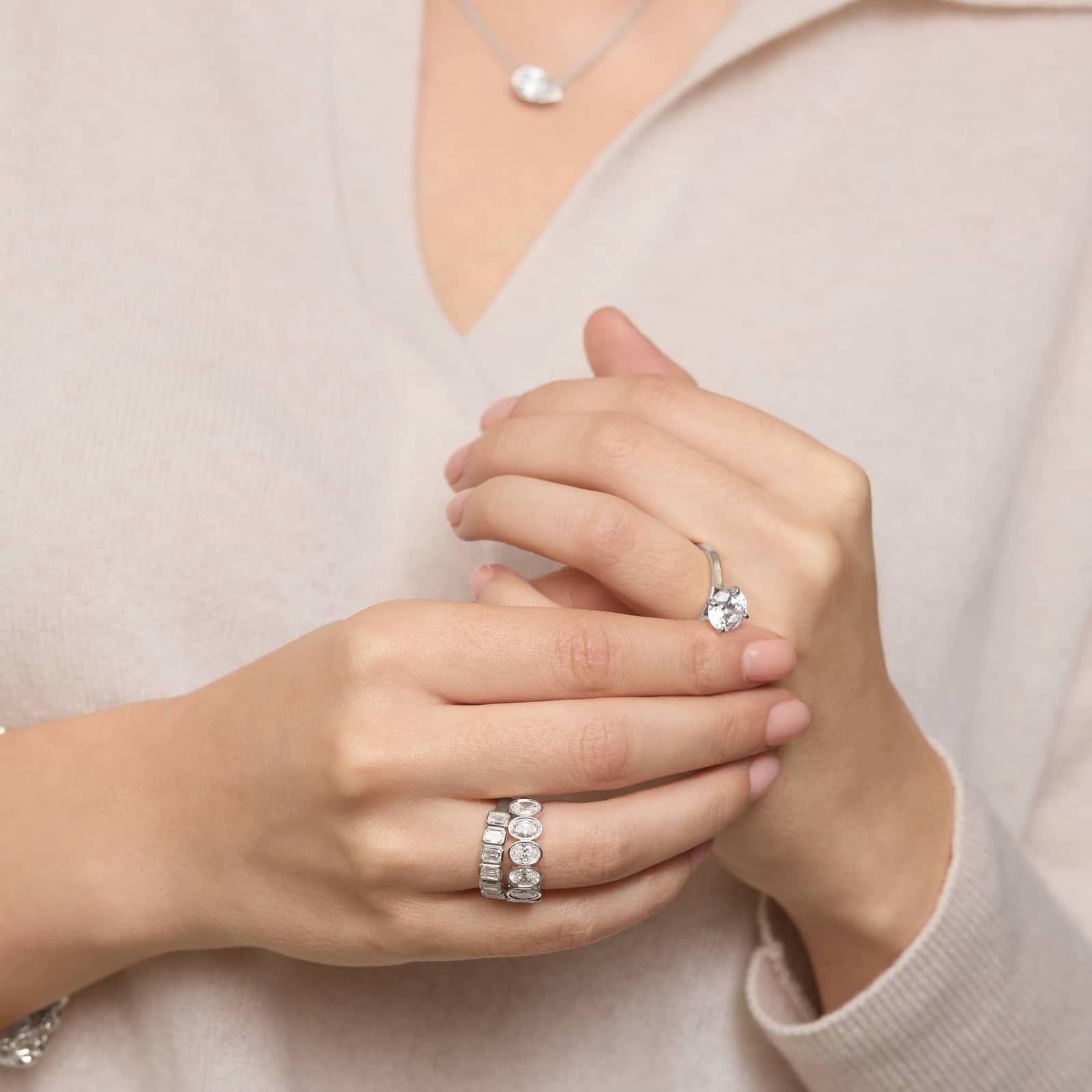 Seven Stone Bezel Anniversary Ring With 3 CTW Oval Cut Diamonds in Platinum (6.7mm)