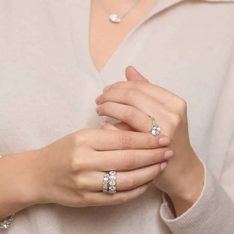 Seven Stone Bezel Anniversary Ring With 3 CTW Oval Cut Diamonds in 14K White Gold (6.7mm)