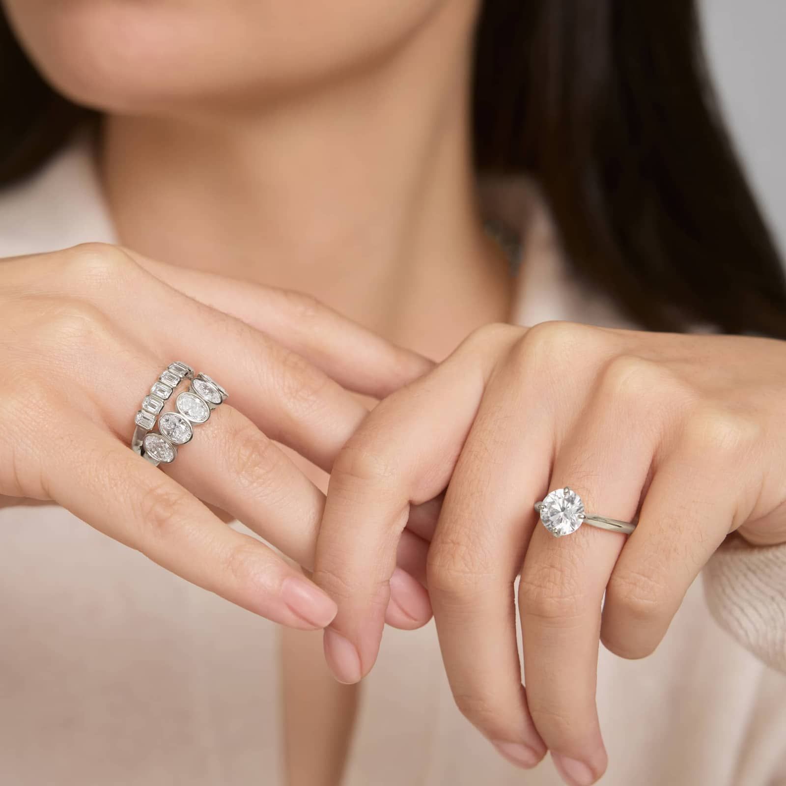 Seven Stone Bezel Anniversary Ring With 1 CTW Emerald Cut Lab-Grown Diamonds in 14K White Gold (4.1mm)