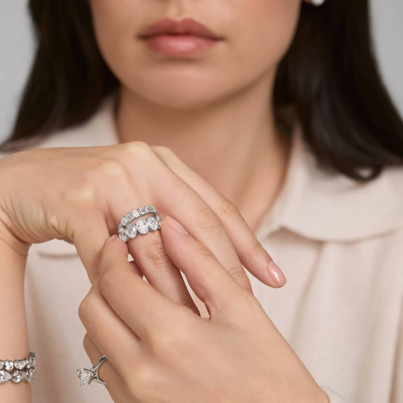 Seven Stone Bezel Anniversary Ring With 1 CTW Emerald Cut Lab-Grown Diamonds in 14K White Gold (4.1mm)