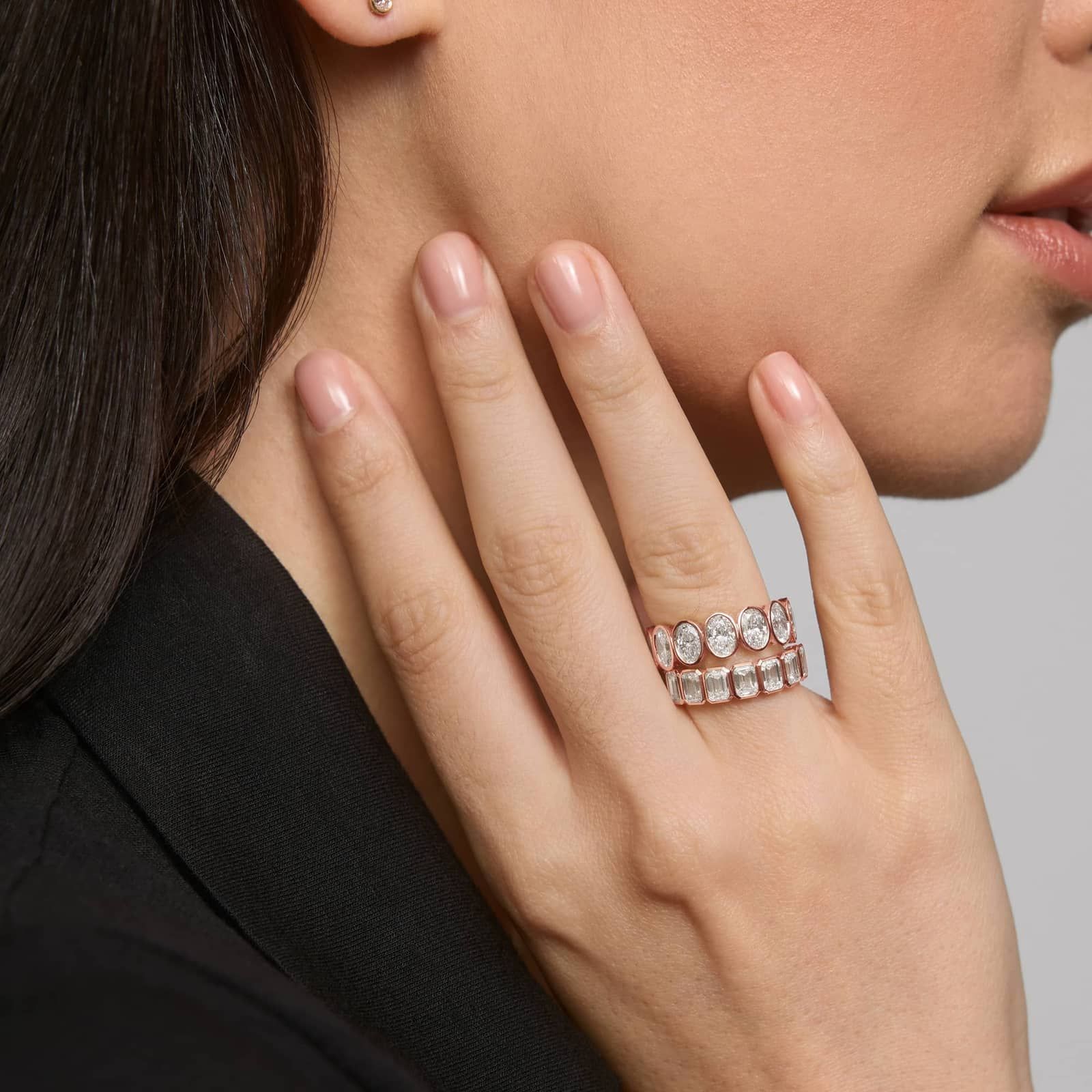 Seven Stone Bezel Anniversary Ring With 2 CTW Emerald Cut Lab-Grown Diamonds in 14K Rose Gold (5.15mm)