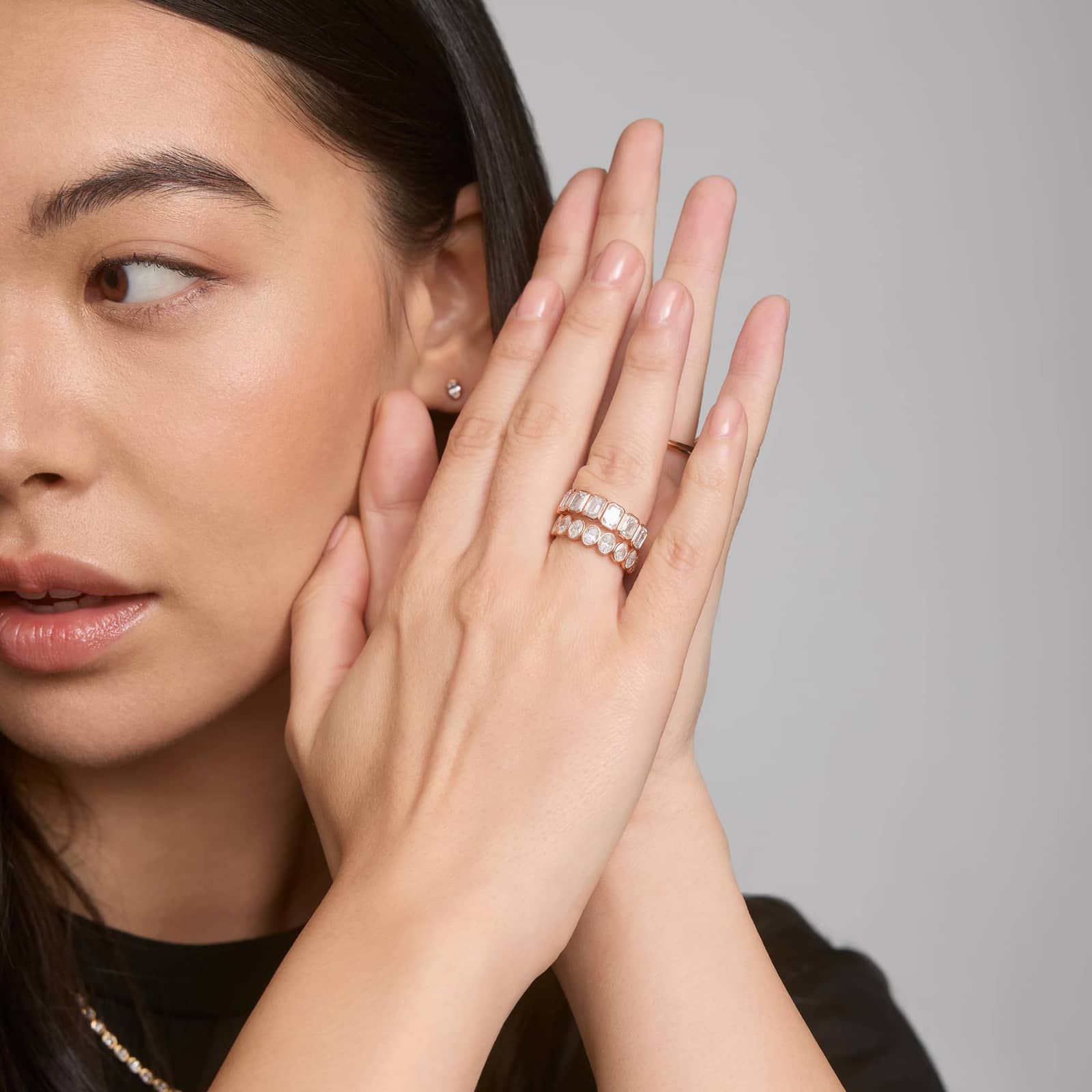 Seven Stone Bezel Anniversary Ring With 3 CTW Emerald Cut Lab-Grown Diamonds in 14K Rose Gold (5.95mm)