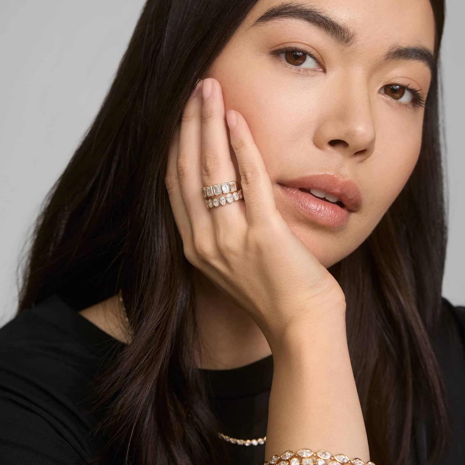 Seven Stone Bezel Anniversary Ring With 3 CTW Emerald Cut Diamonds in 14K Yellow Gold (5.95mm)