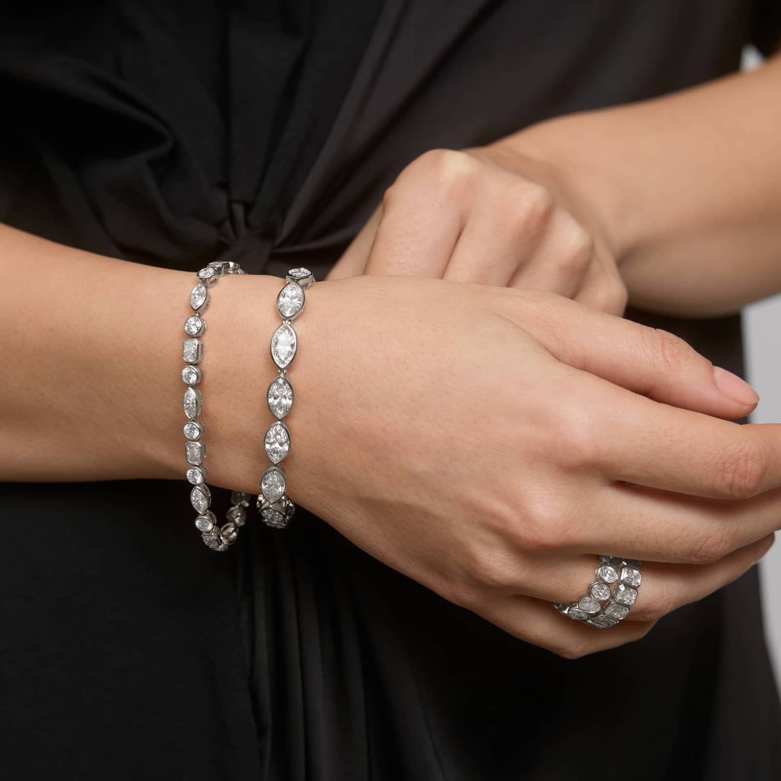 Seven Stone Bezel Anniversary Ring With 3.5 CTW Emerald Cut Diamonds in Platinum (6.3mm)