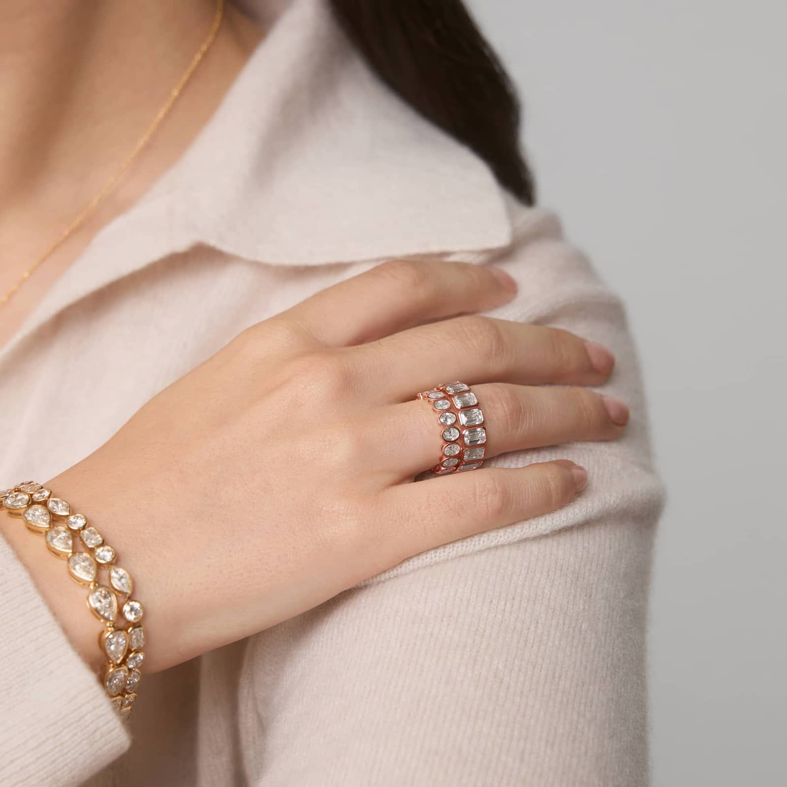 Bezel Eternity Ring With 2 CTW Oval Cut Diamonds in 14K Rose Gold (4.6mm)