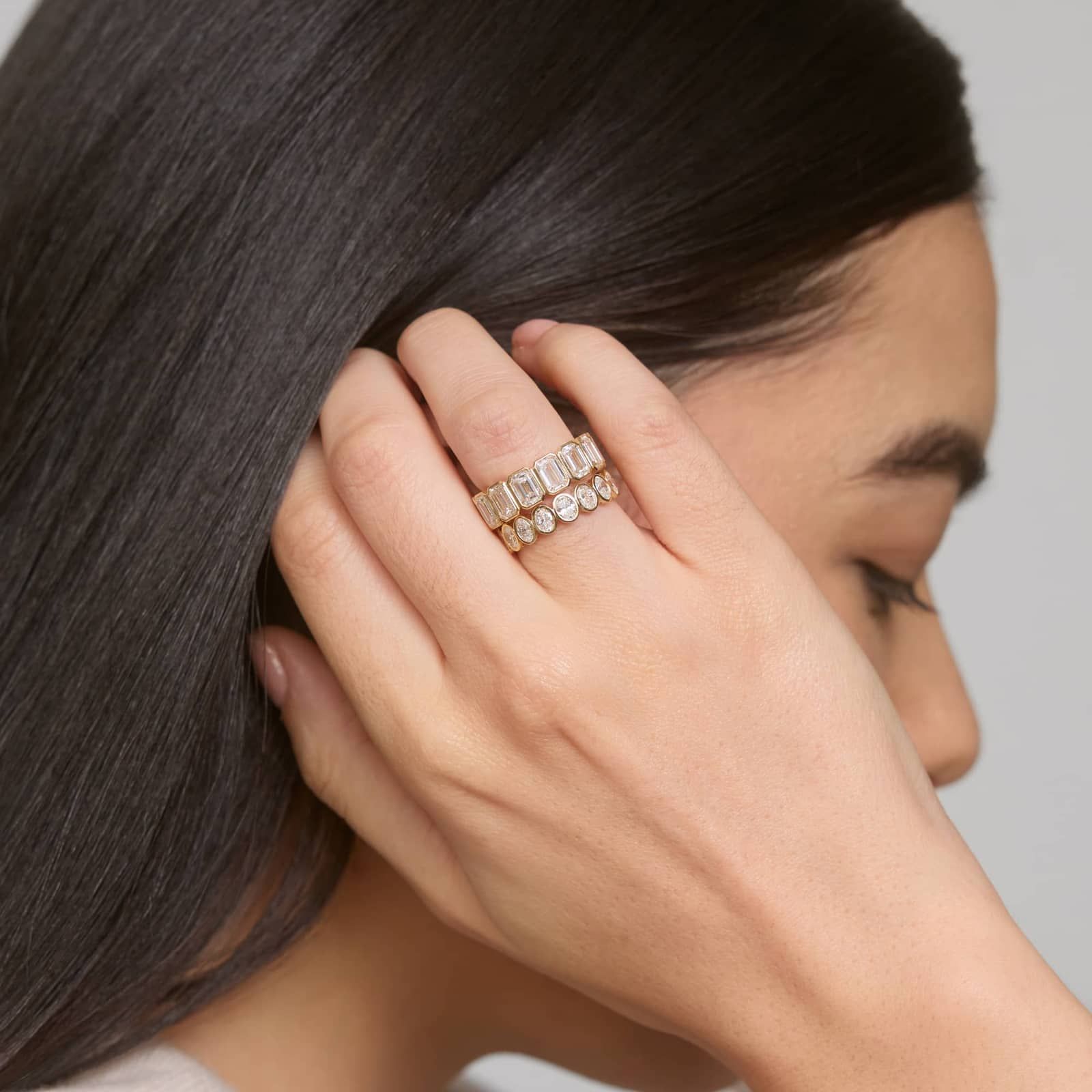 Bezel Eternity Ring With 2 CTW Oval Cut Diamonds in 14K Yellow Gold (4.6mm)