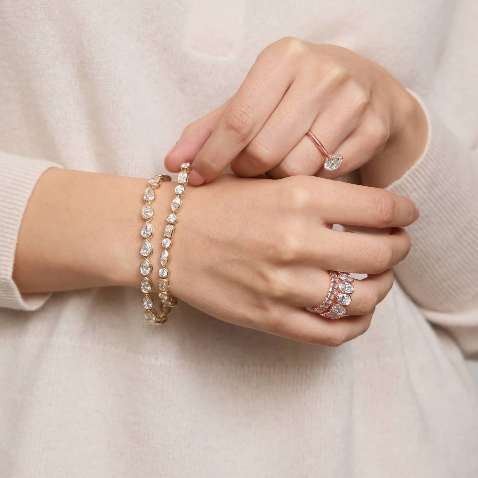 Bezel Eternity Ring With 8 CTW Oval Cut Diamonds in 14K Rose Gold (8mm)