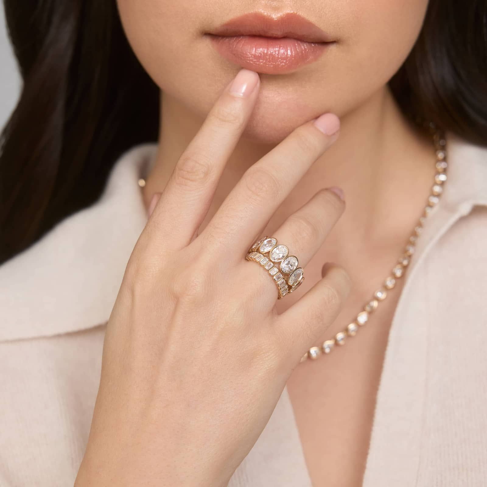 Bezel Eternity Ring With 8 CTW Oval Cut Diamonds in 14K Yellow Gold (8mm)