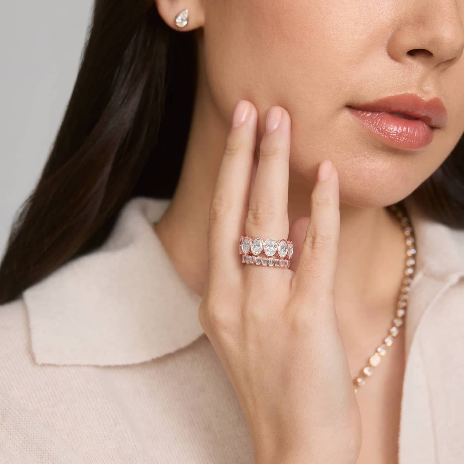 Bezel Eternity Ring With 2 CTW Emerald Cut Diamonds in 14K Rose Gold (3.5mm)