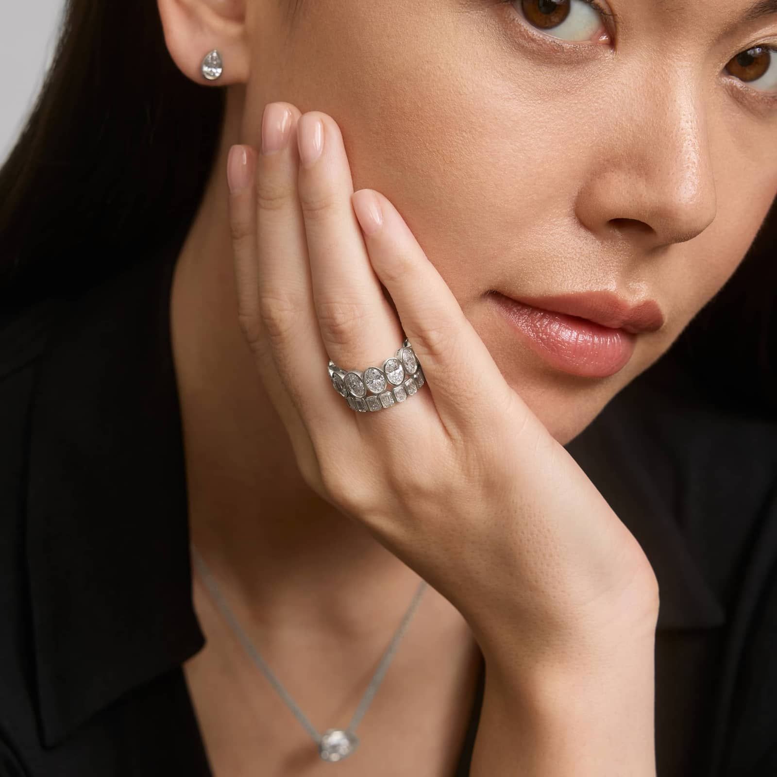 Bezel Eternity Ring With 3 CTW Emerald Cut Diamonds in 14K White Gold (4.2mm)