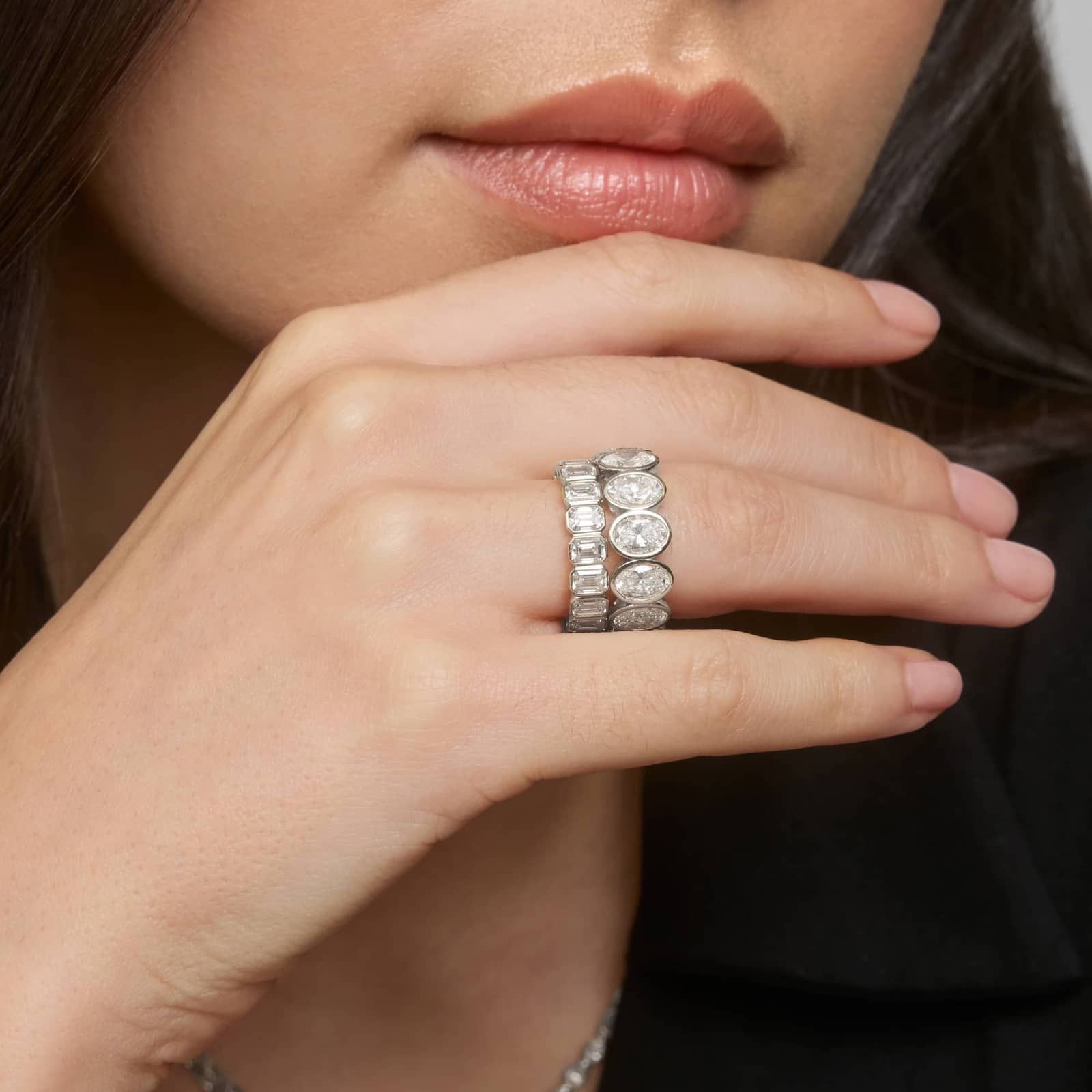 Bezel Eternity Ring With 4 CTW Emerald Cut Diamonds in 14K White Gold (4.65mm)