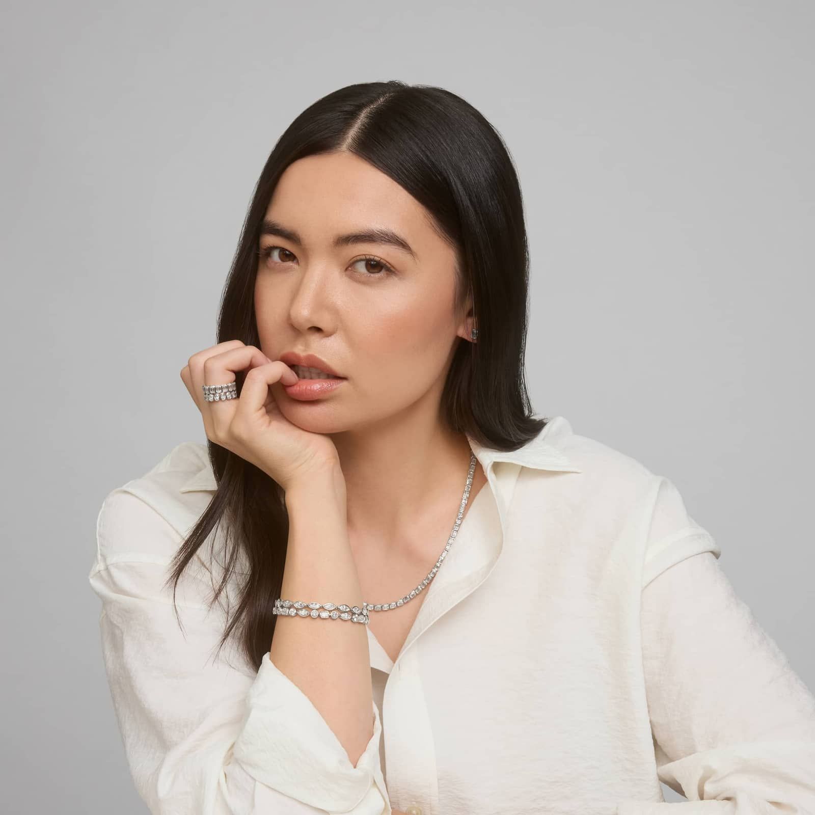 Bezel Eternity Ring With 5 CTW Emerald Cut Diamonds in 14K White Gold (5.05mm)