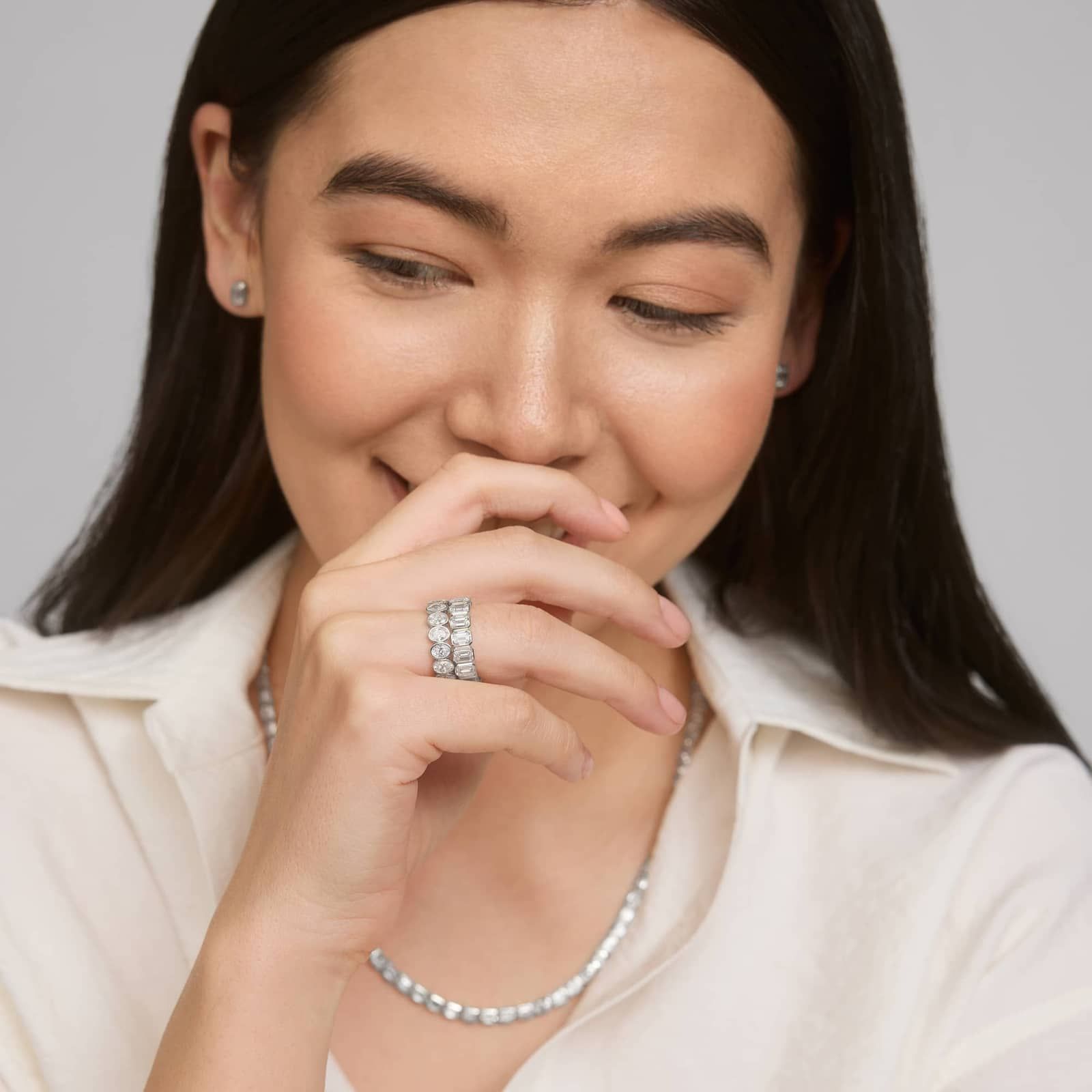 Bezel Eternity Ring With 5 CTW Emerald Cut Diamonds in 14K White Gold (5.05mm)