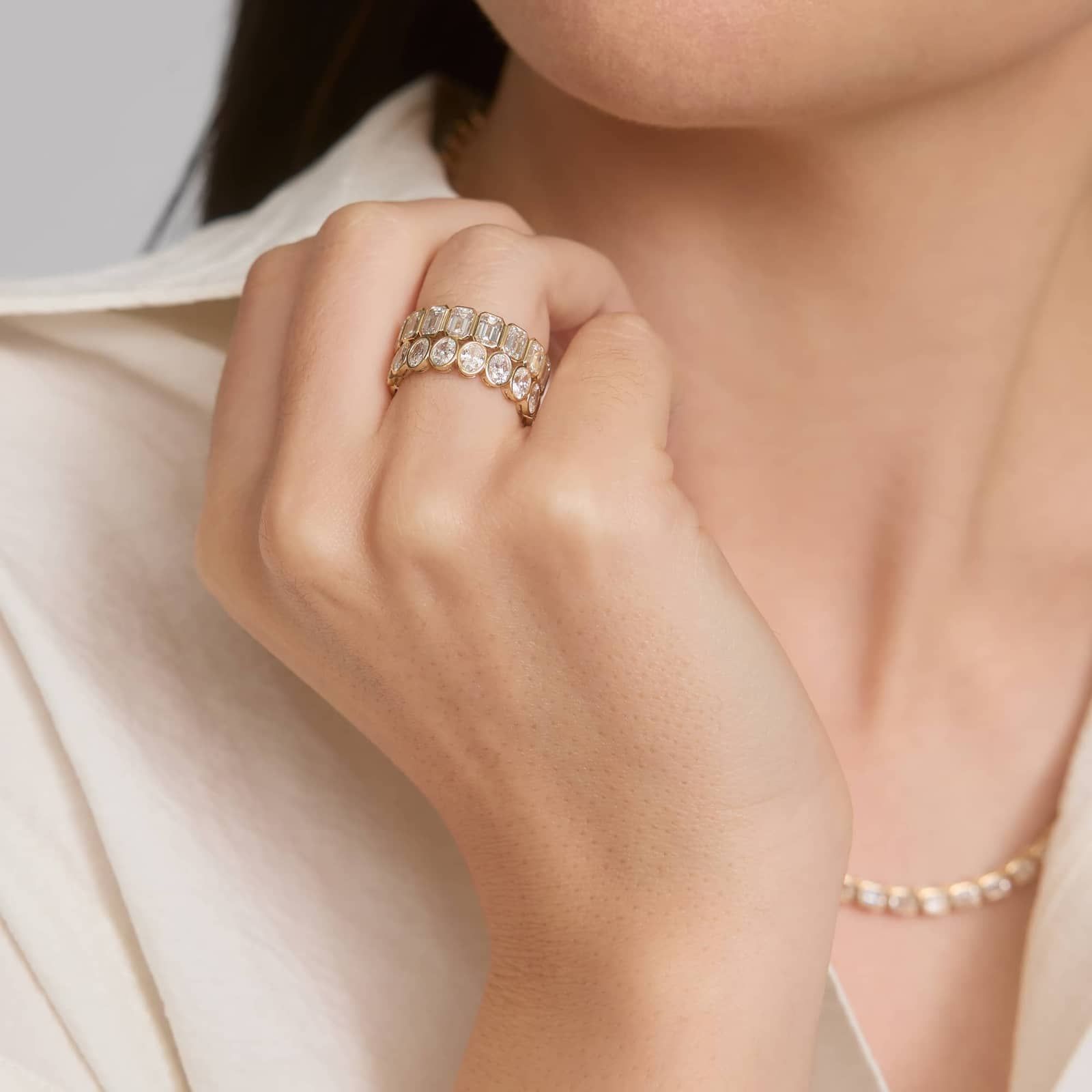 Bezel Eternity Ring With 5 CTW Emerald Cut Diamonds in 14K Yellow Gold (5.05mm)