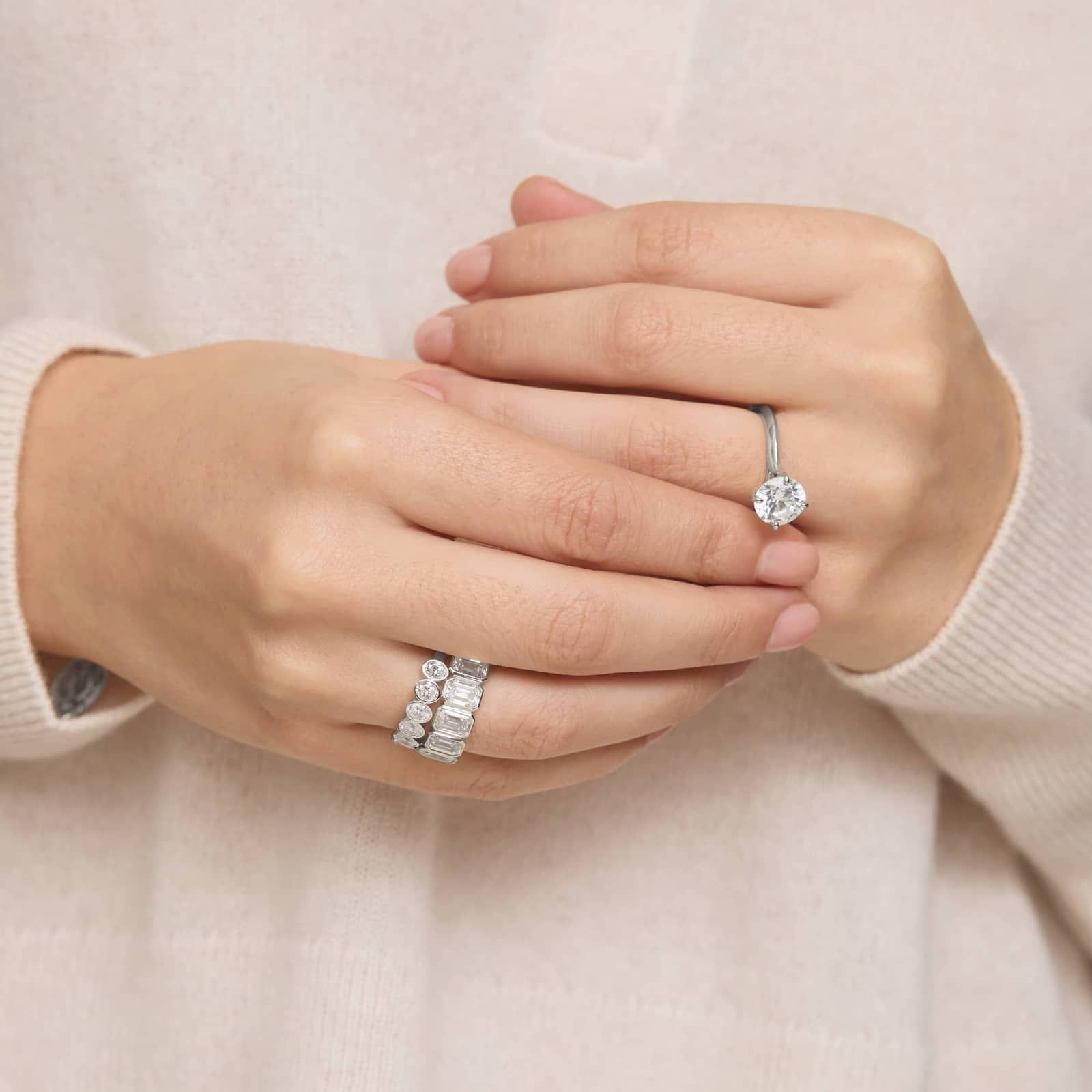 Bezel Eternity Ring With 8 CTW Emerald Cut Diamonds in Platinum (6.65mm)